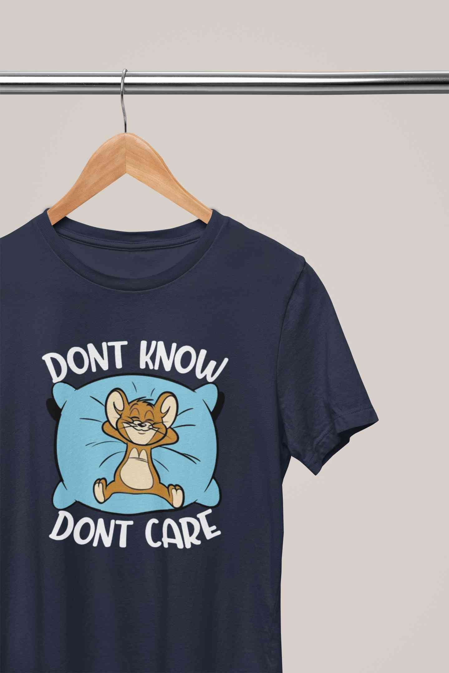 Funny Cartoon Dont Care Women Half Sleeves T-shirt- FunkyTeesClub