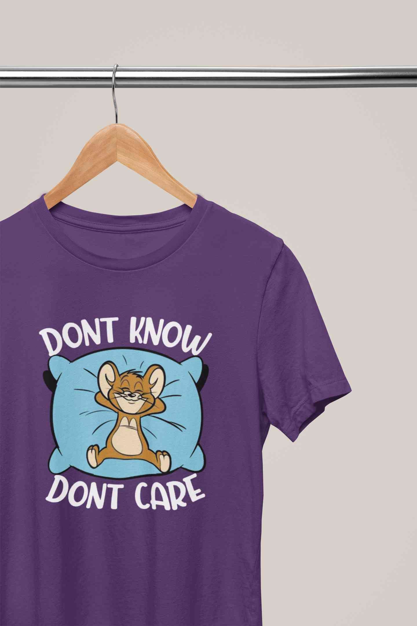 Funny Cartoon Dont Care Women Half Sleeves T-shirt- FunkyTeesClub