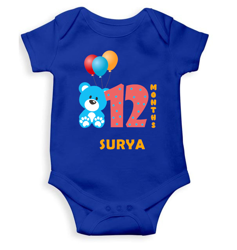 Custom Name Twelve Month Rompers for Baby Boy- FunkyTeesClub