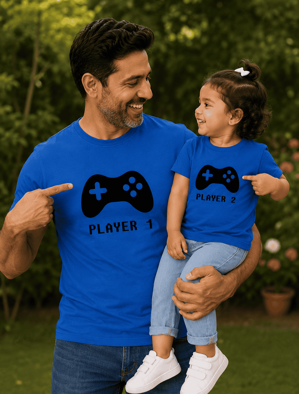Player 1 Player 2 Father and Daughter Matching T-Shirt- FunkyTeesClub