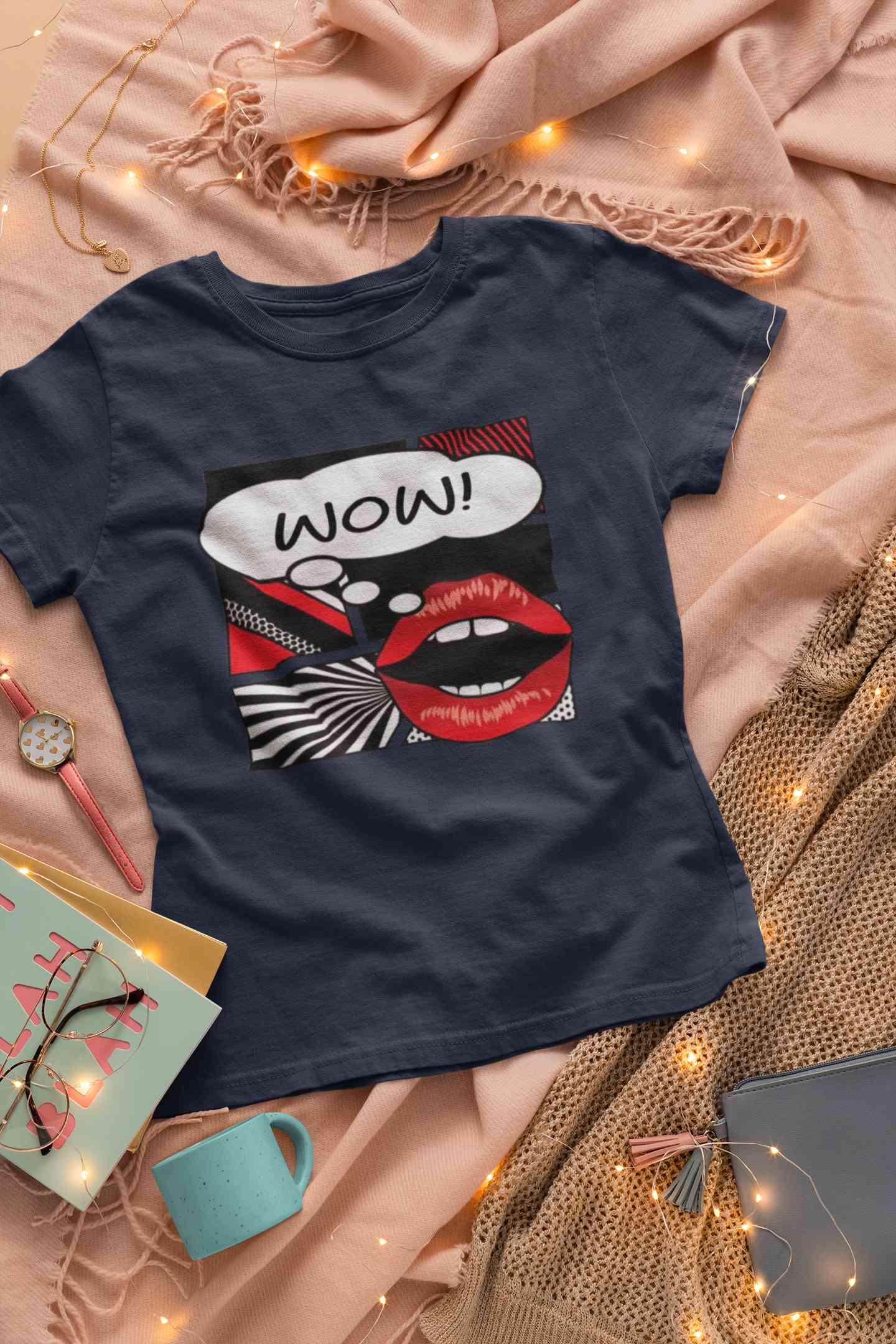 Pop Art Lips Empty Thought Bubble Women Half Sleeves T-shirt- FunkyTeesClub