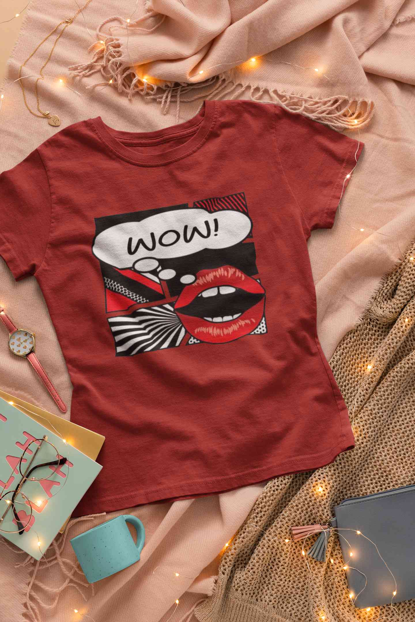 Pop Art Lips Empty Thought Bubble Women Half Sleeves T-shirt- FunkyTeesClub