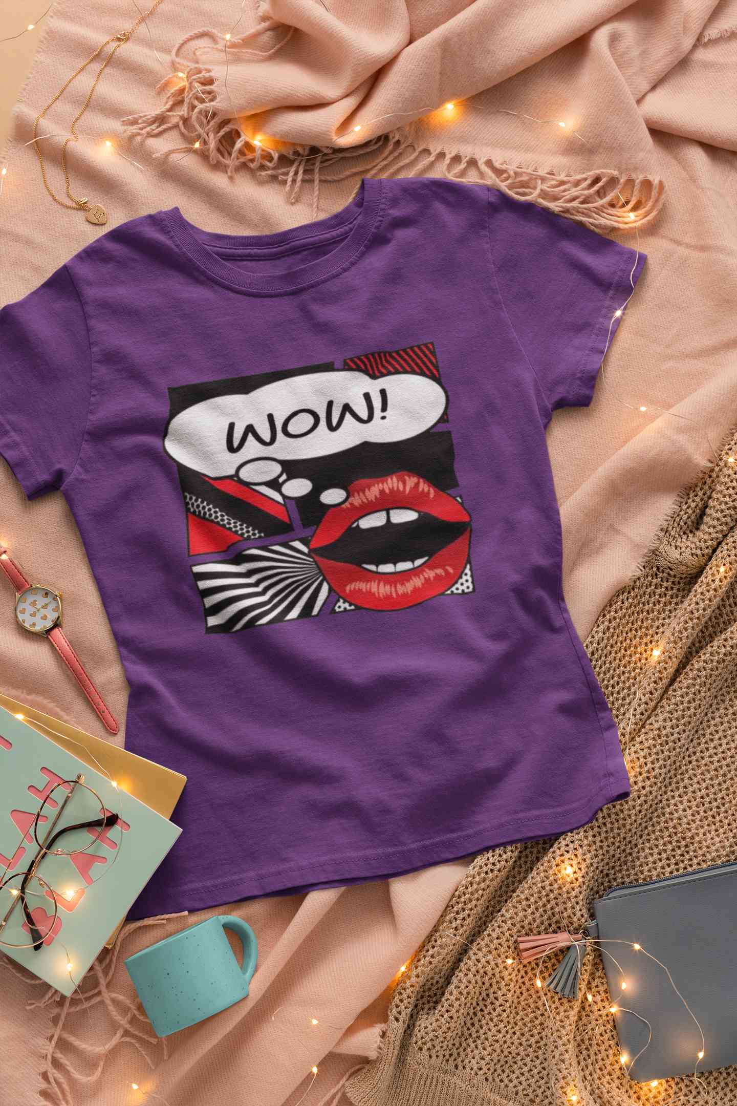 Pop Art Lips Empty Thought Bubble Women Half Sleeves T-shirt- FunkyTeesClub