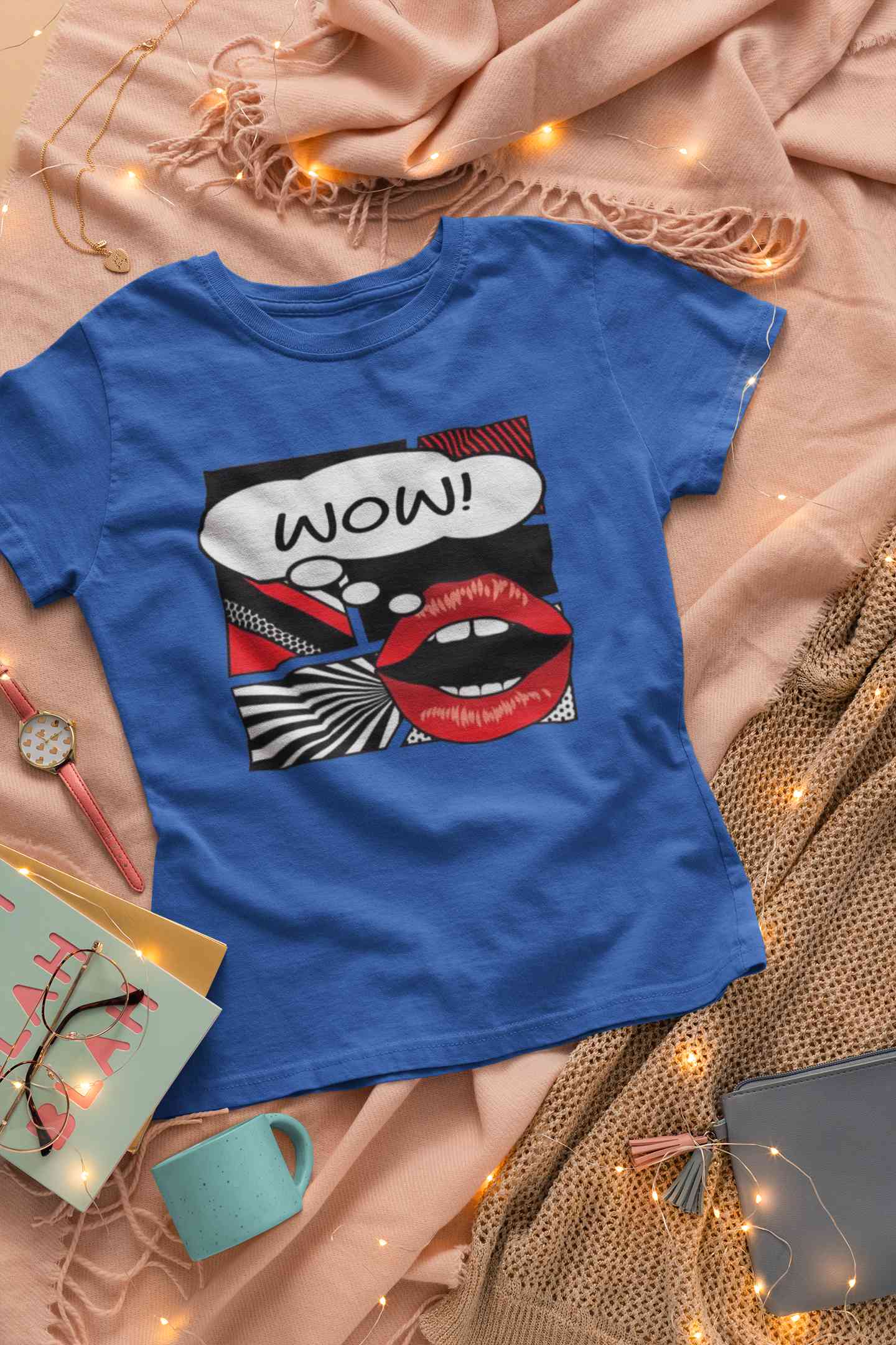 Pop Art Lips Empty Thought Bubble Women Half Sleeves T-shirt- FunkyTeesClub