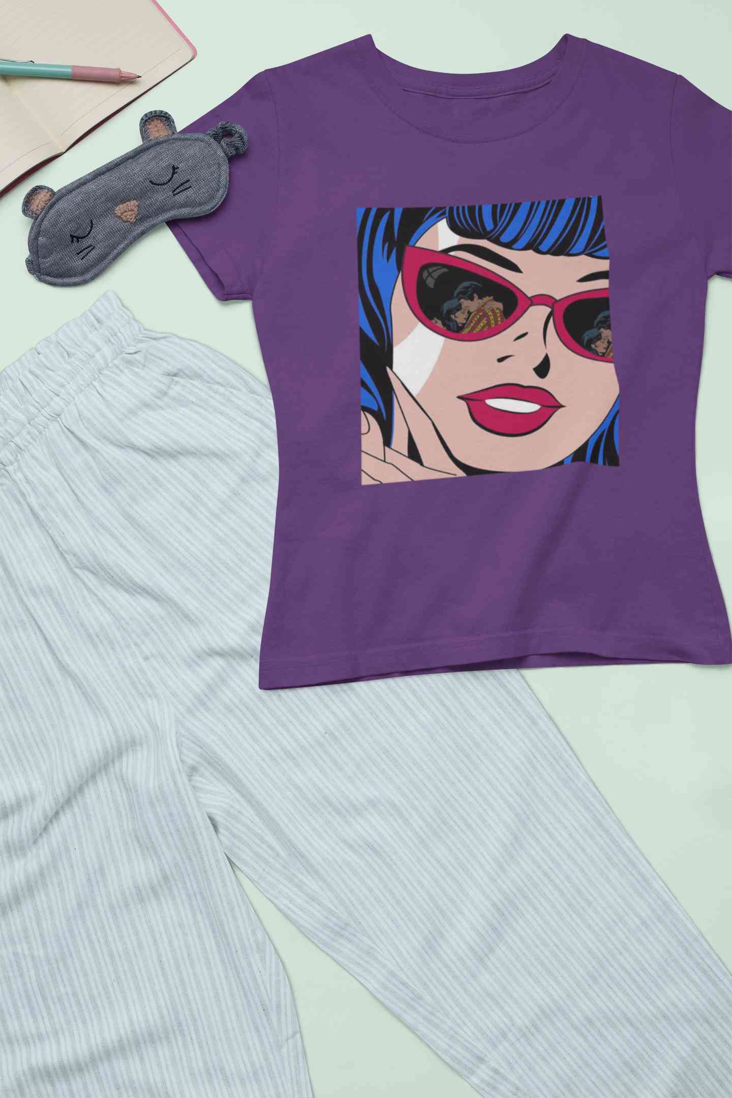 Pop Art Sunglasses Girl Women Half Sleeves T-shirt- FunkyTeesClub