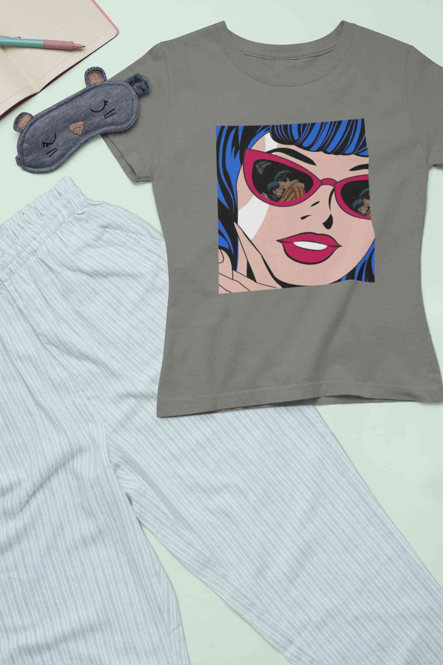 Pop Art Sunglasses Girl Women Half Sleeves T-shirt- FunkyTeesClub