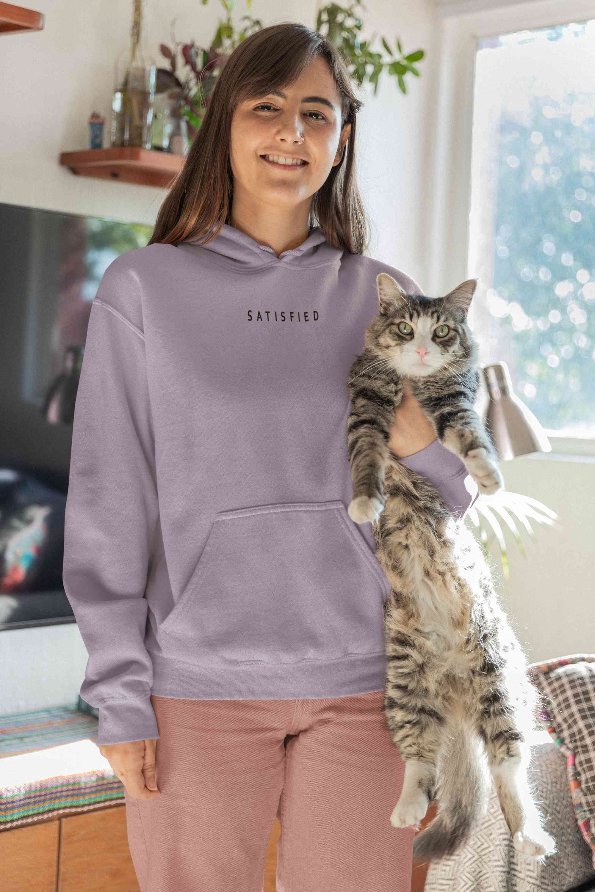 Satisfied Minimals Hoodies for Women-FunkyTeesClub