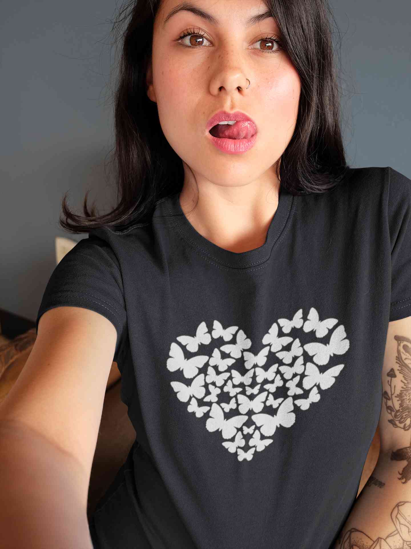 Butterflies In The Form Of A Heart Vector Women Half Sleeves T-shirt- FunkyTeesClub