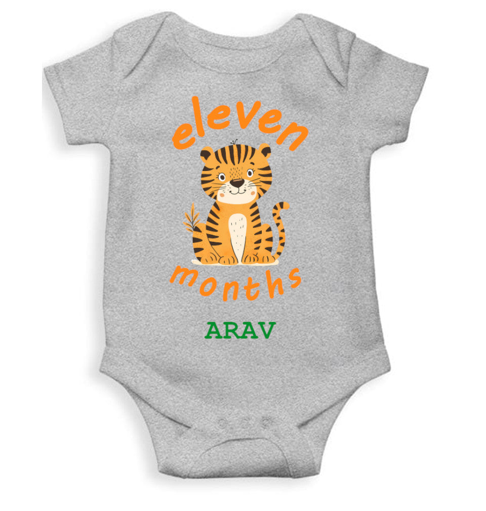 Custom Name Eleven Month Rompers for Baby Boy- FunkyTeesClub