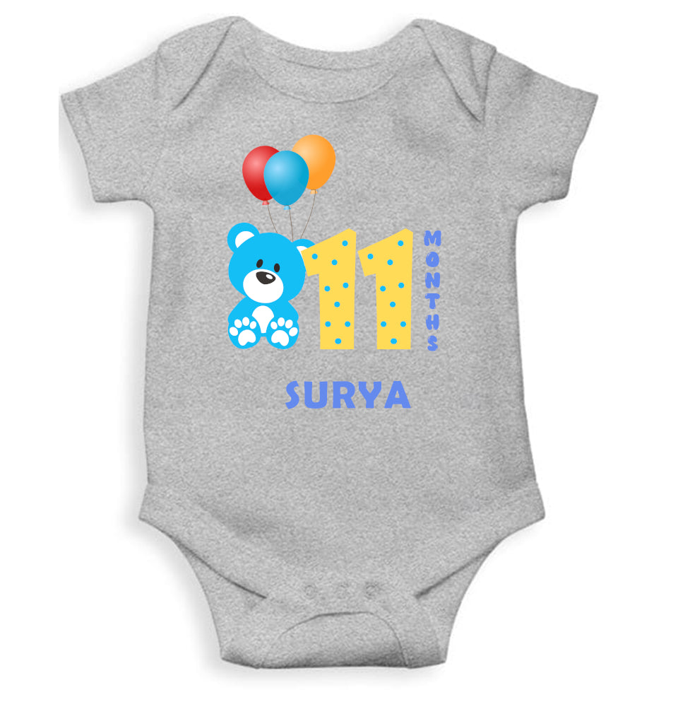 Custom Name Eleventh Month Rompers for Baby Boy- FunkyTeesClub