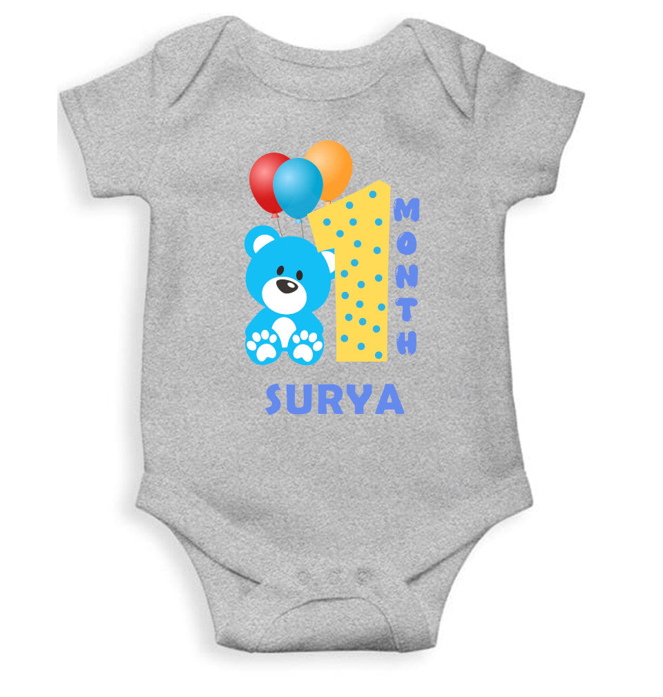 Custom Name First Month Rompers for Baby Boy- FunkyTeesClub