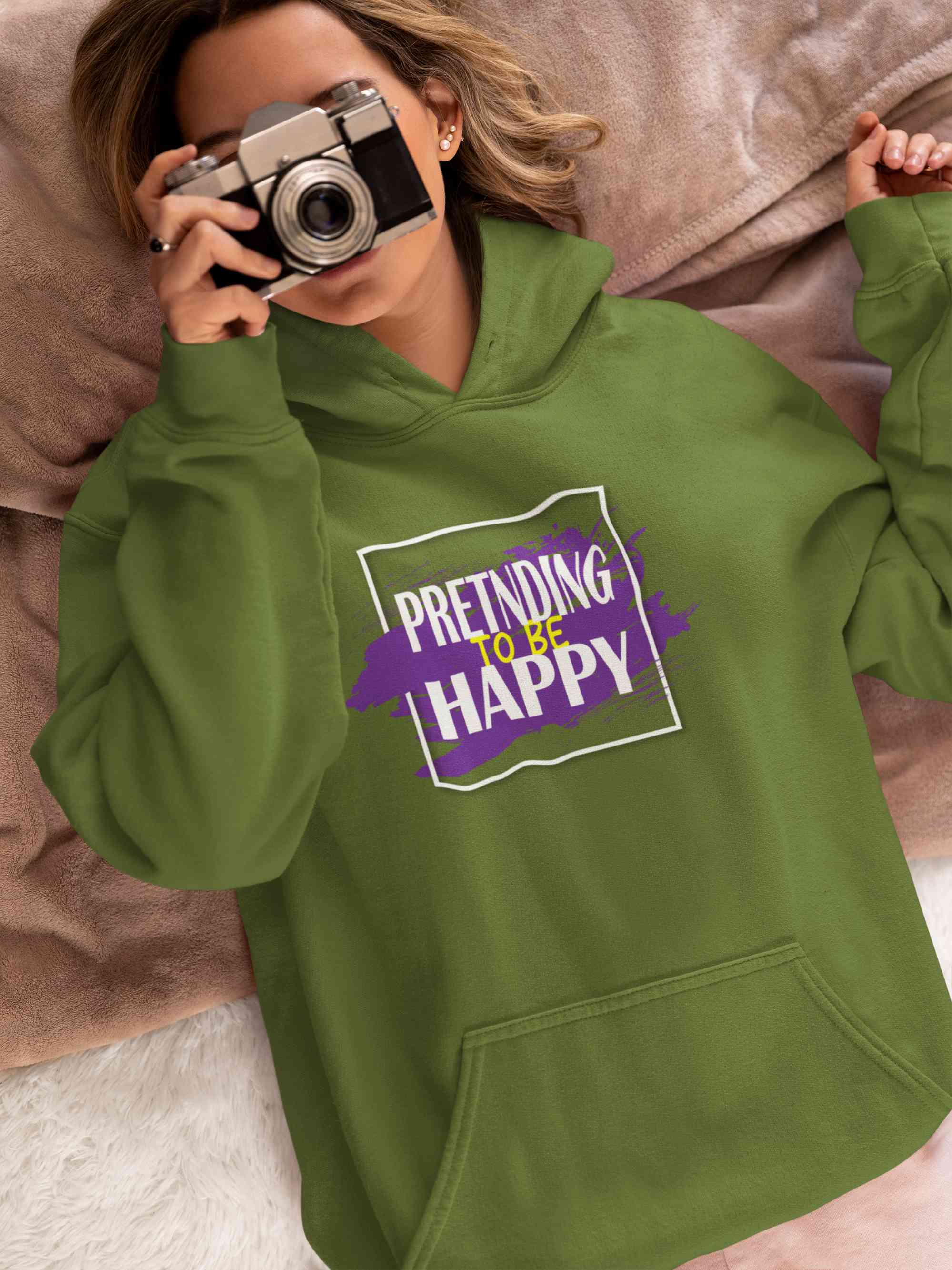 Pretending To Be Happy Quote Hoodies for Women-FunkyTeesClub