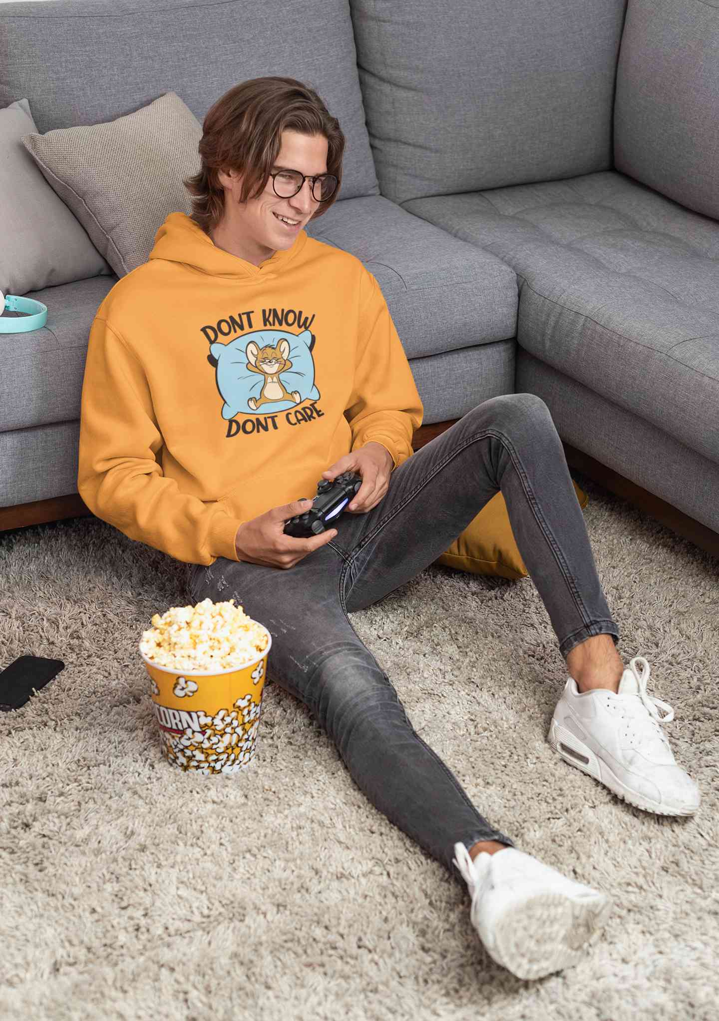 Funny Cartoon Dont Care Men Hoodies-FunkyTeesClub