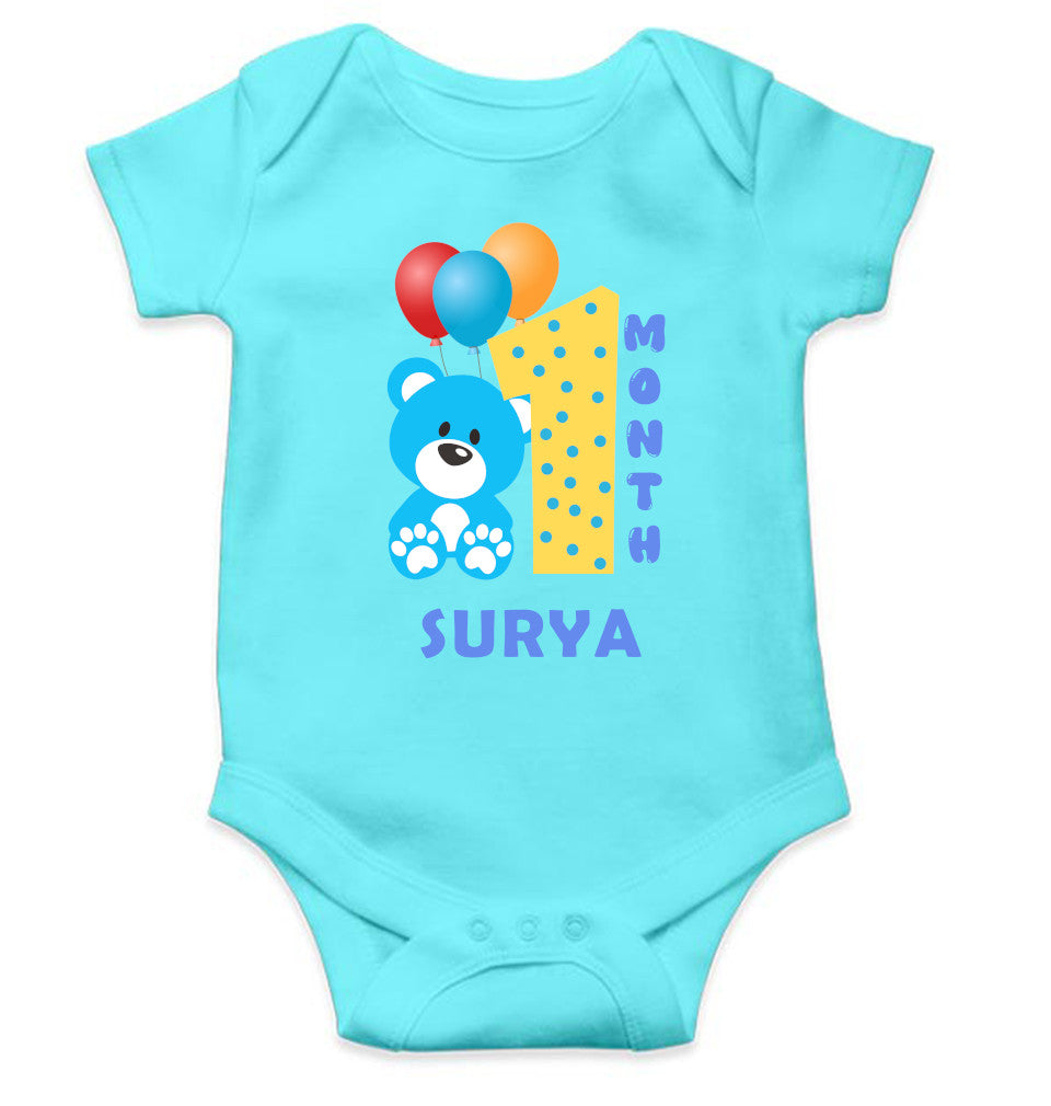 Custom Name First Month Rompers for Baby Boy- FunkyTeesClub