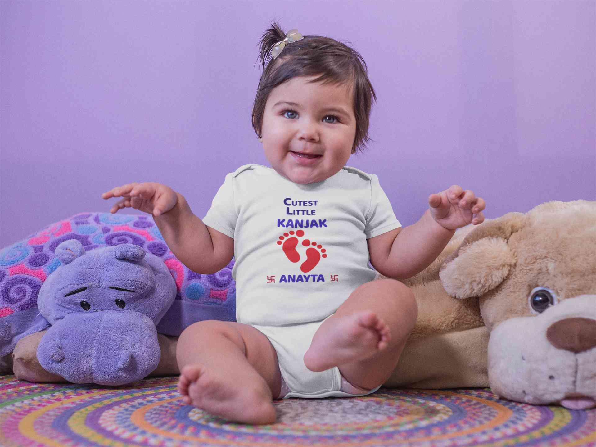 Custom Name Cutest Little Kanjak Navratri Rompers for Baby Girl- FunkyTeesClub