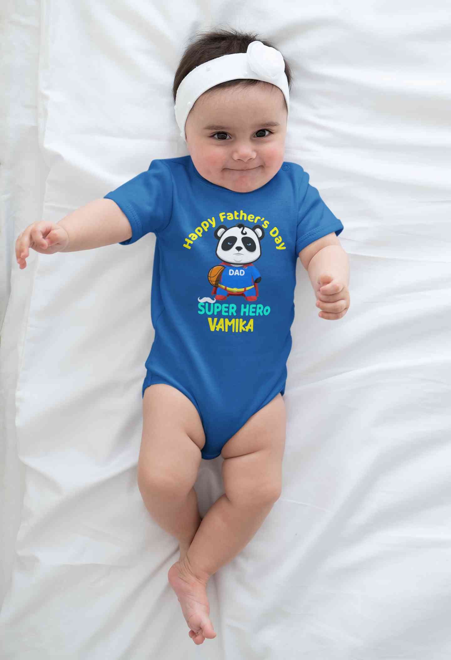 Custom Name Happy Fathers Day Super Hero Rompers for Baby Girl- FunkyTeesClub