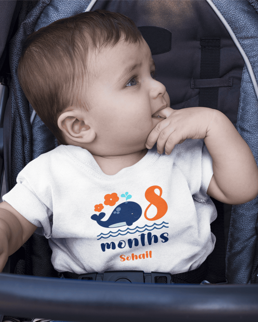 Custom Name Eight Month Birthday Cute Half Sleeves T-Shirt for Boys -FunkyTeesClub