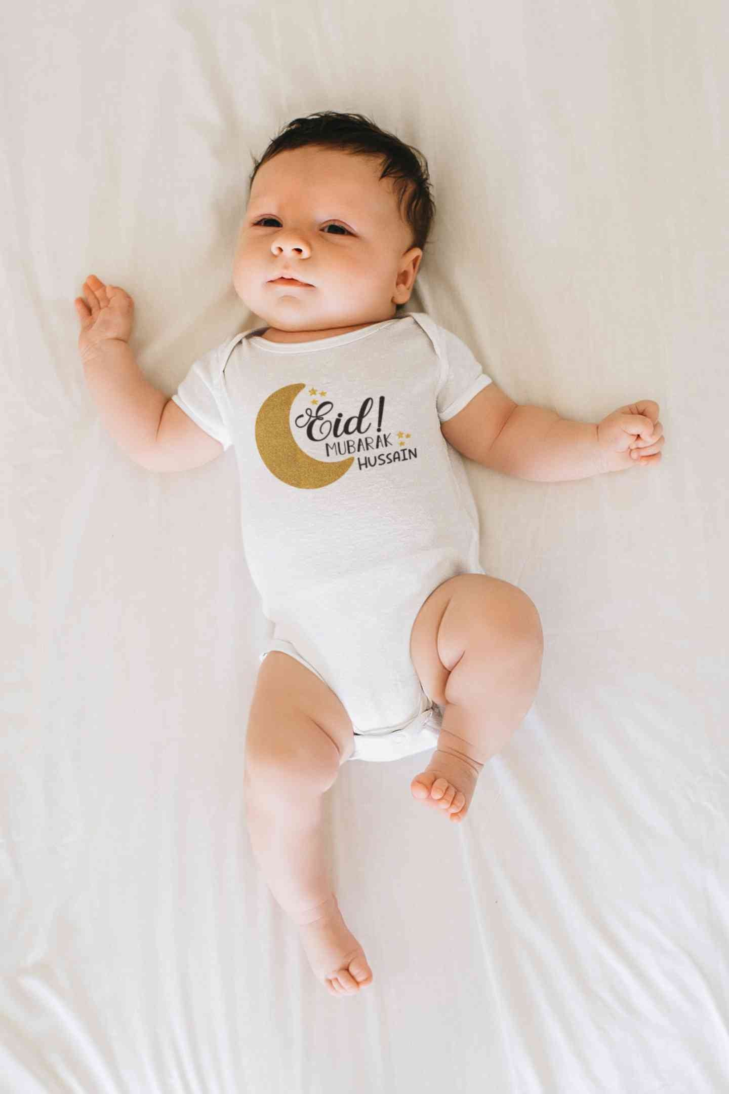 Custom Name Eid Mubaarak Rompers for Baby Boy- FunkyTeesClub