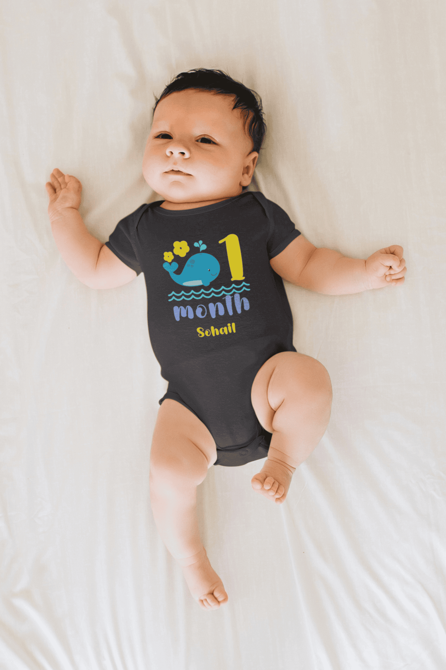 Custom Name Month One Rompers for Baby Boy- FunkyTeesClub
