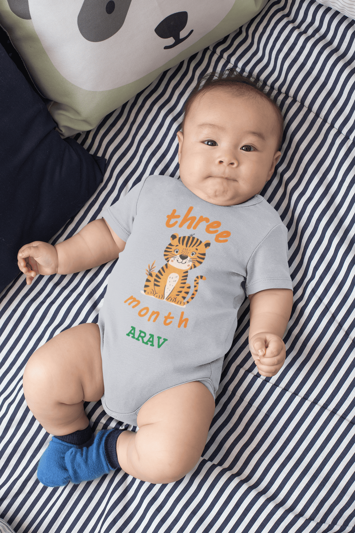 Custom Name Three Month Rompers for Baby Boy- FunkyTeesClub