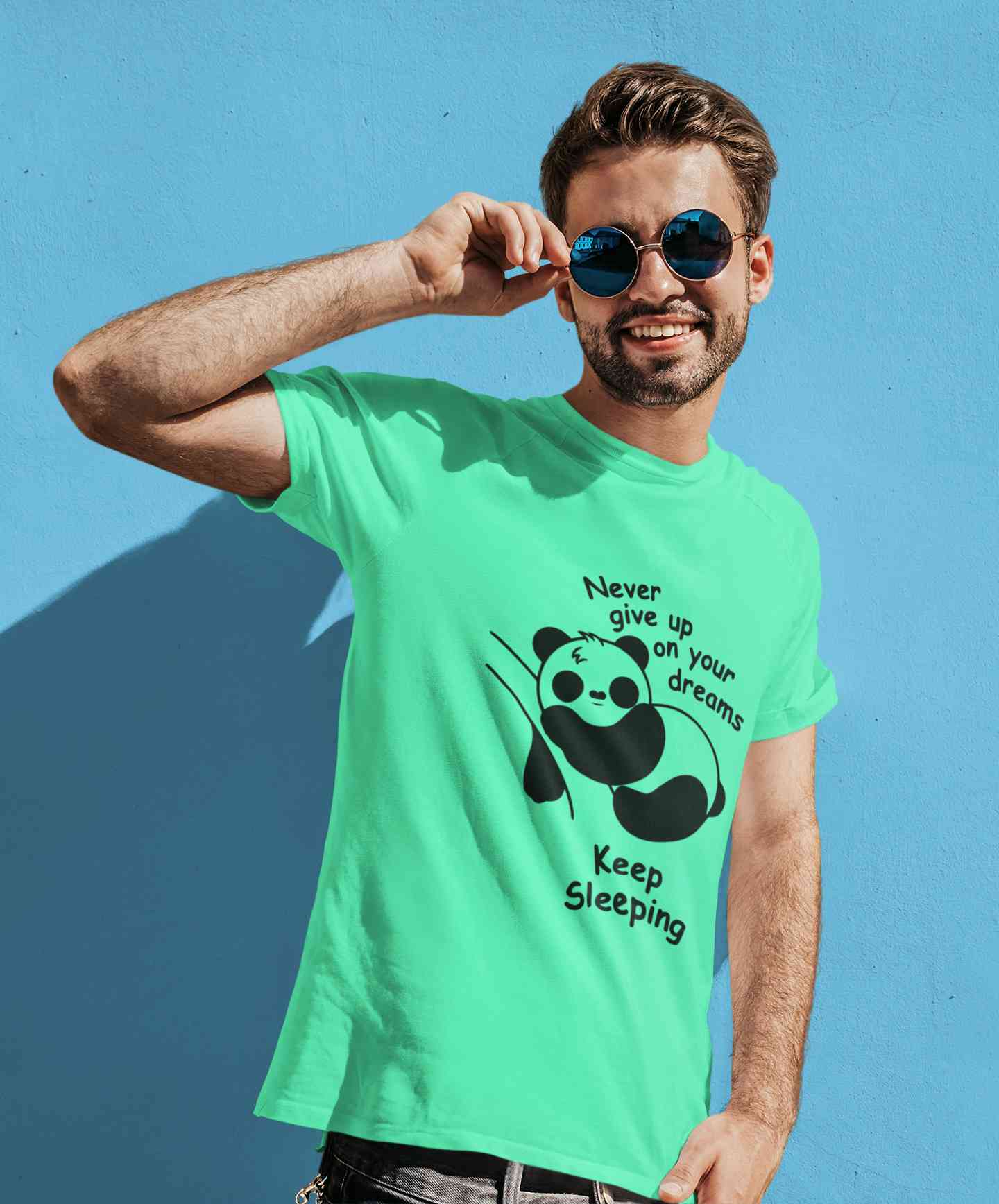Never Give Up On Your Dream Keep Sleeping Funny Graphic Quotes Mens Half Sleeves T-shirt- FunkyTeesClub