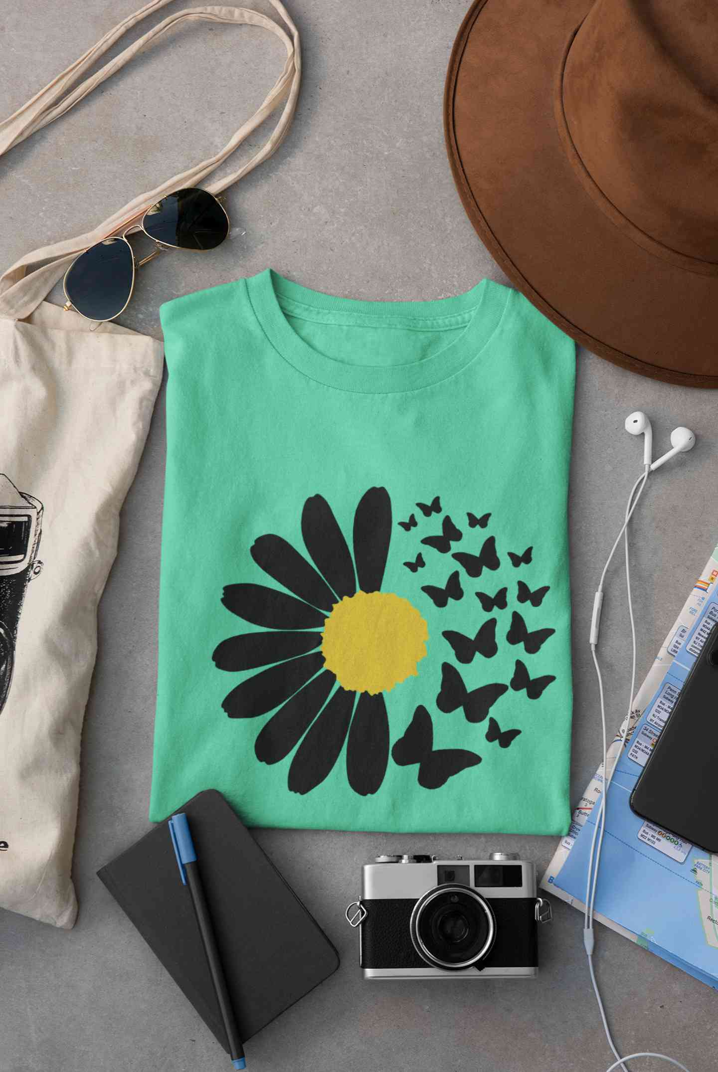 Cute Butterfly Daizy Graphic Women Half Sleeves T-shirt- FunkyTeesClub