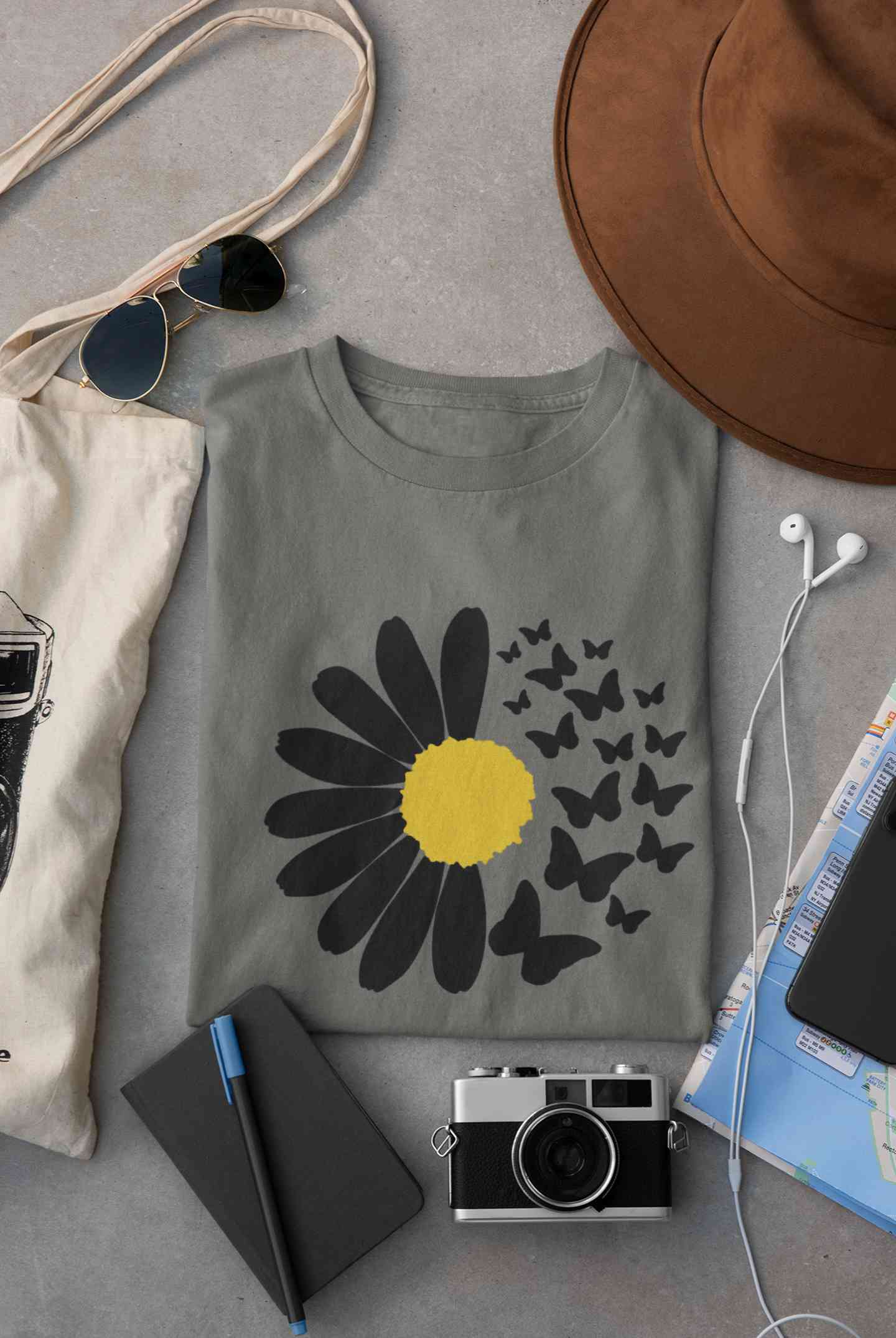 Cute Butterfly Daizy Graphic Women Half Sleeves T-shirt- FunkyTeesClub