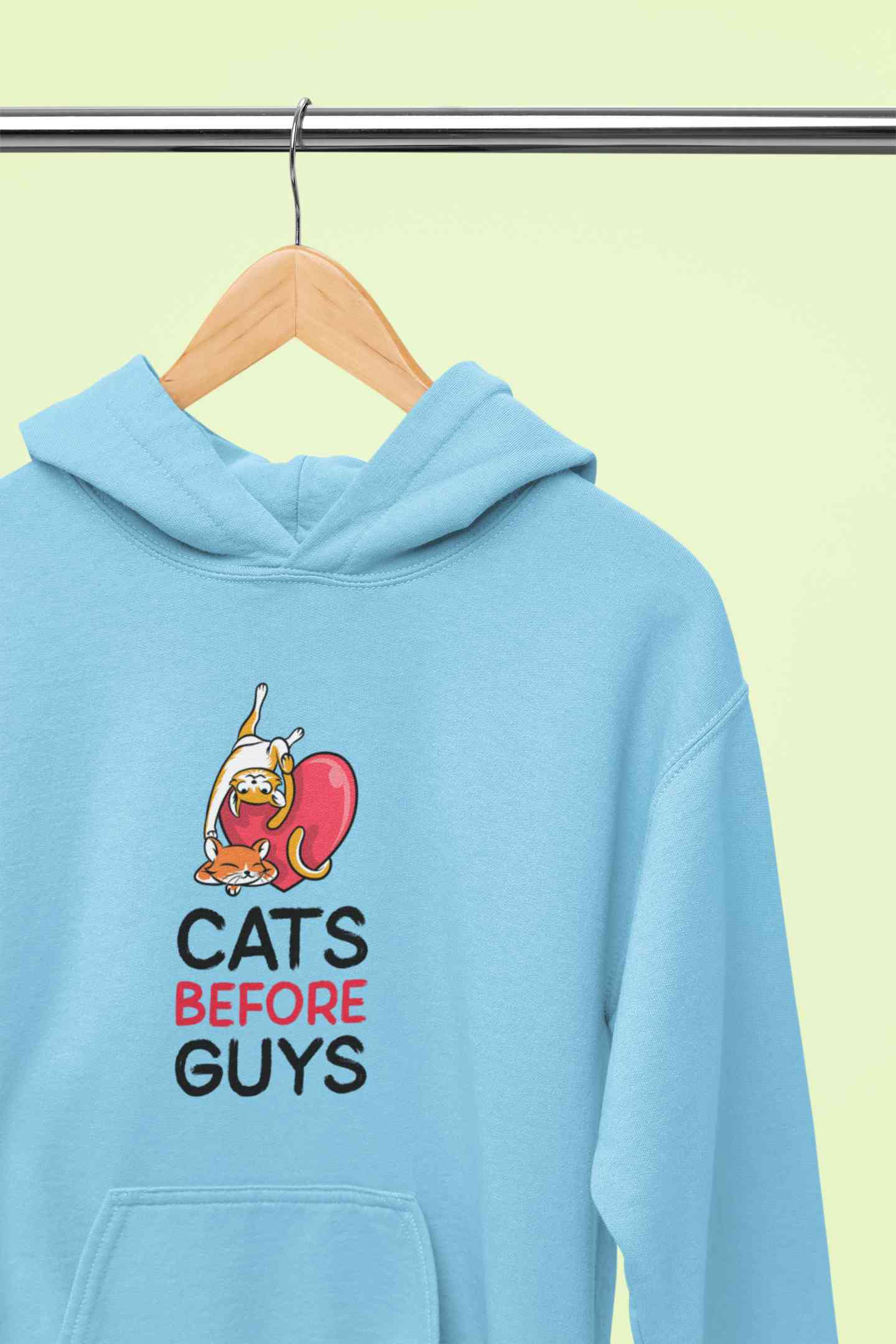 Cats Before Guys Quotes Graphics Hoodies for Women-FunkyTeesClub