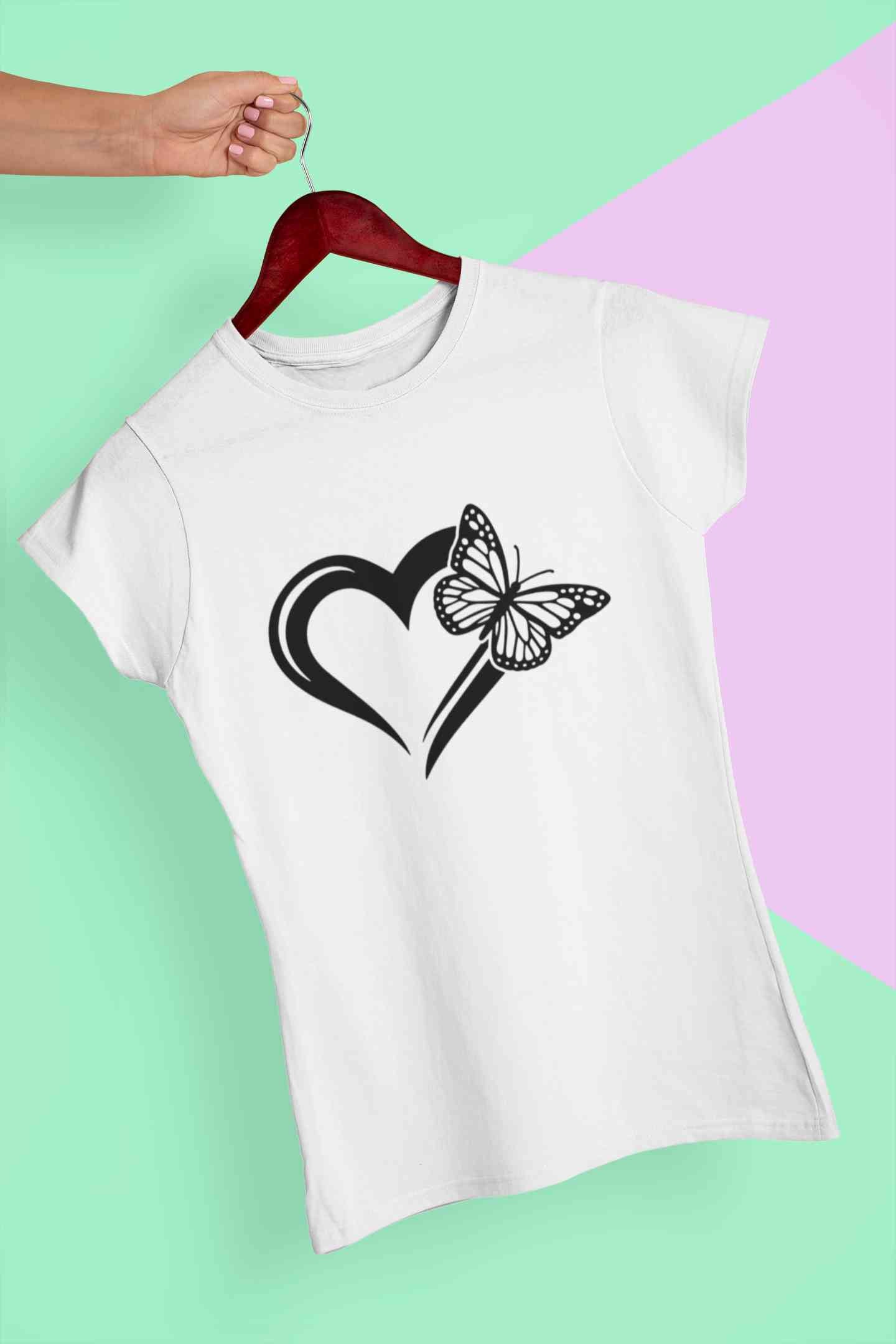 Heart Butterfly Vector Women Half Sleeves T-shirt- FunkyTeesClub