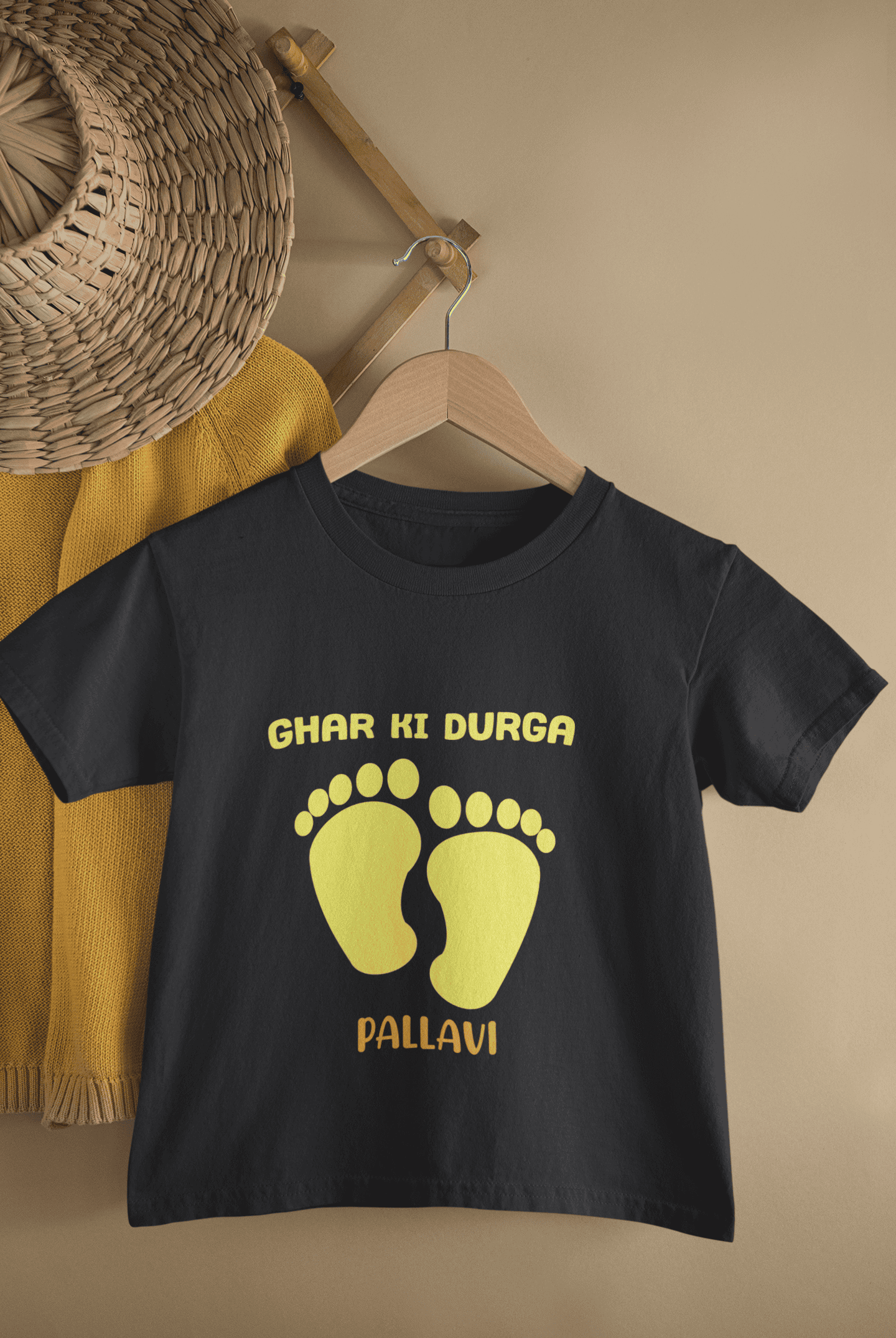 Custom Name Ghar Ki Durga - Durga Pooja Half Sleeves T-Shirt For Girls -FunkyTeesClub
