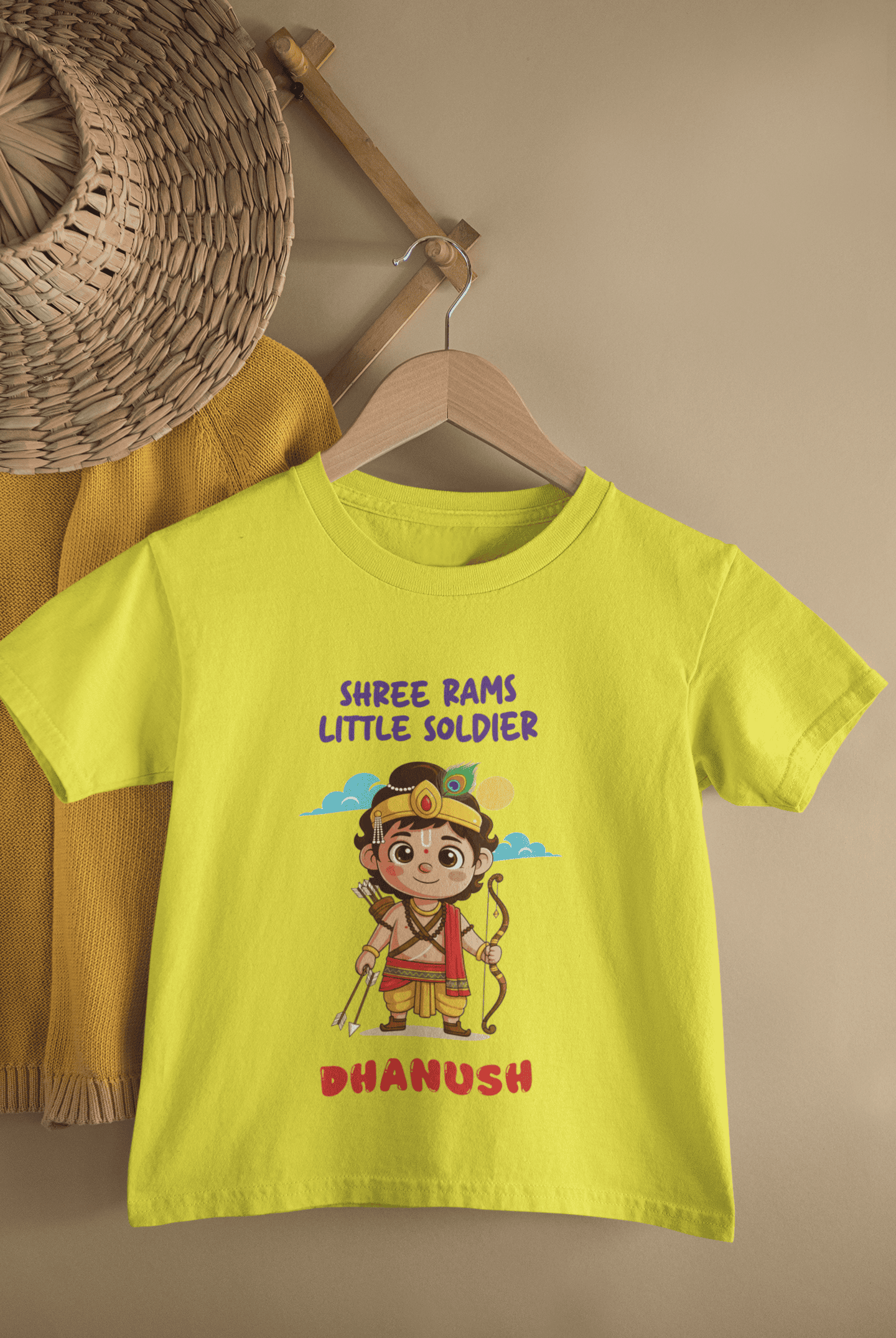 Custom Name Shree Rams Little Soldier Navratri Half Sleeves T-Shirt for Boys -FunkyTeesClub