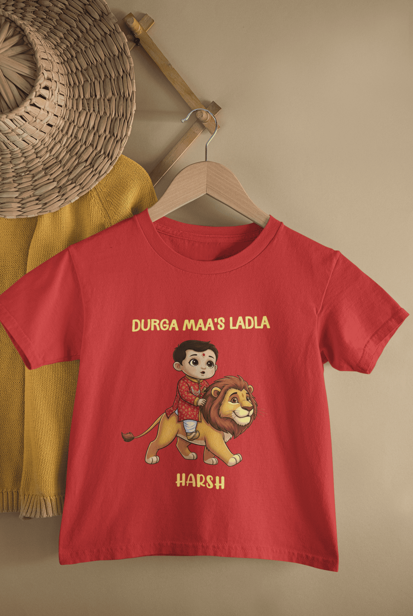 Custom Name Durga Maa's Ladla Navratri Half Sleeves T-Shirt for Boys -FunkyTeesClub