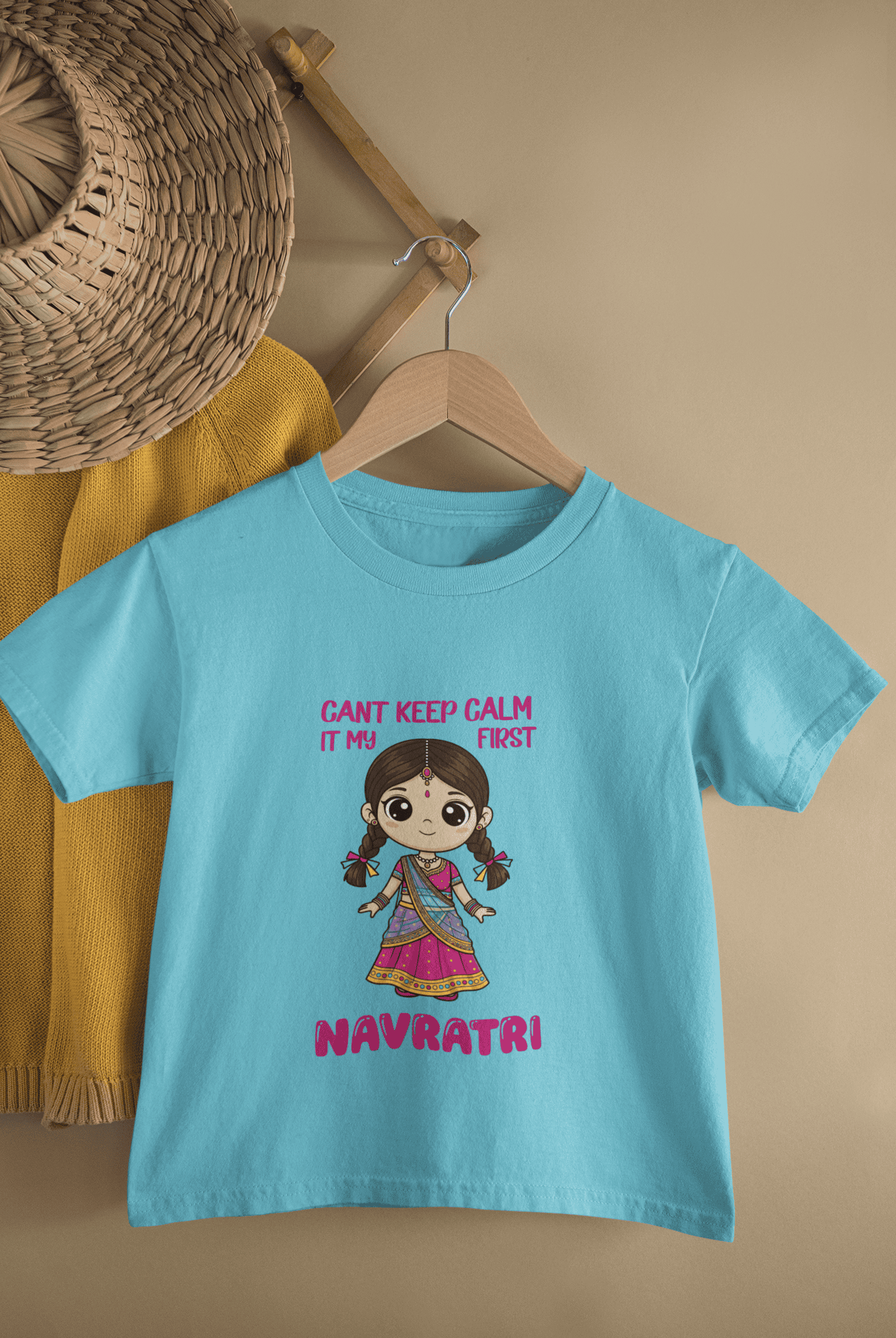 Can't Keep Calm It's My First Navratri Half Sleeves T-Shirt For Girls -FunkyTeesClub