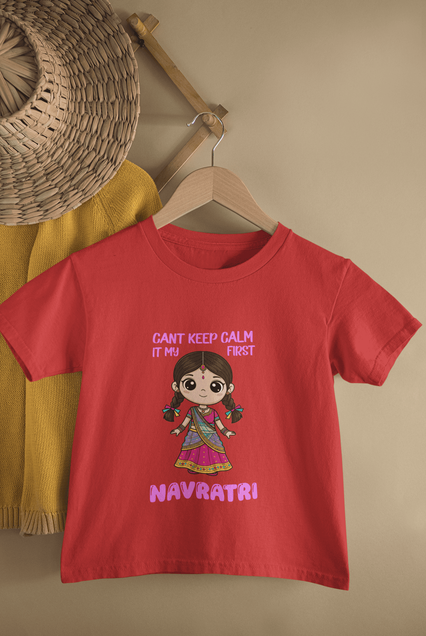 Can't Keep Calm It's My First Navratri Half Sleeves T-Shirt For Girls -FunkyTeesClub