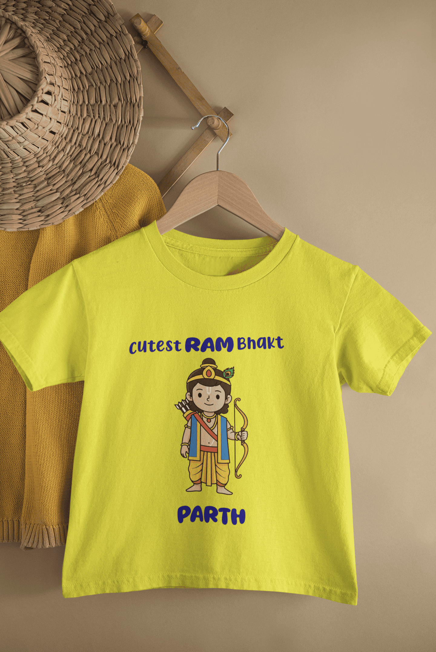 Custom Name Cutest Ram Bhakt Navratri Half Sleeves T-Shirt for Boys -FunkyTeesClub