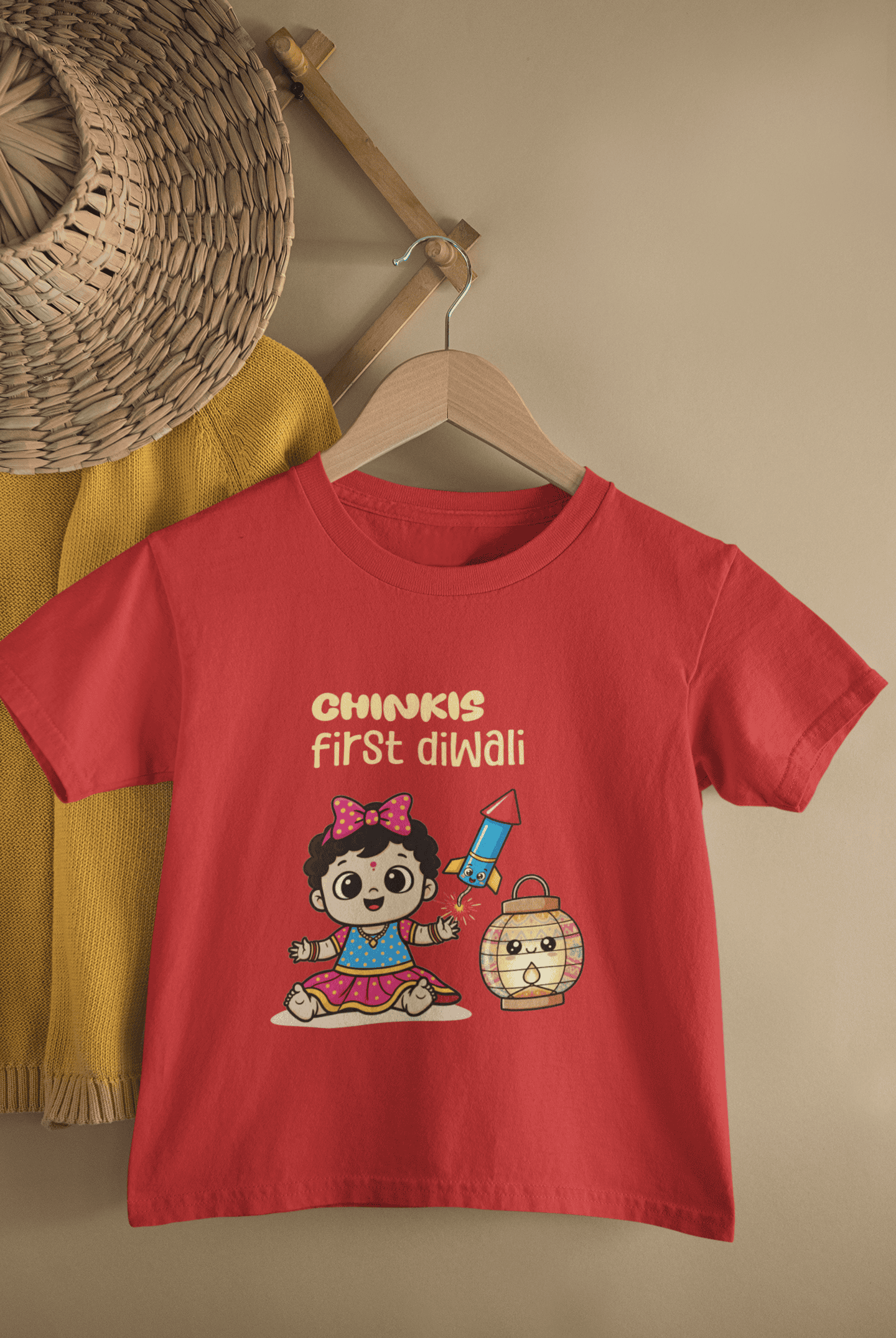 Custom Name My First Diwali Cute Diwali Half Sleeves T-Shirt For Girls -FunkyTeesClub