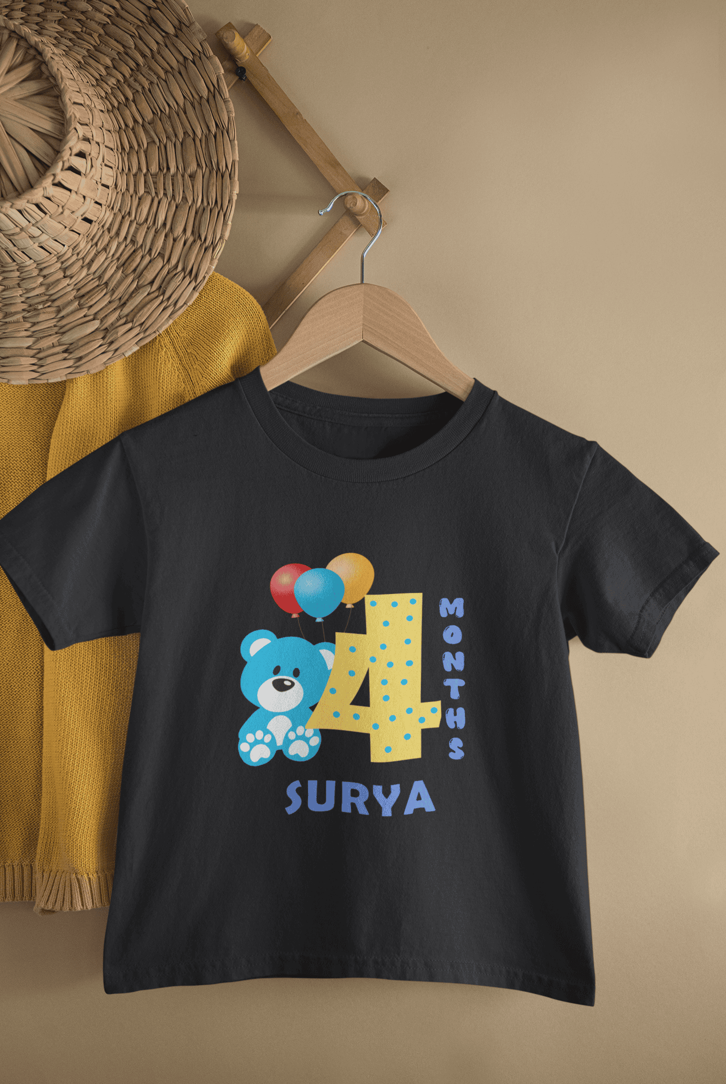 Custom Name Fourth Month Birthday Cute Half Sleeves T-Shirt for Boys -FunkyTeesClub
