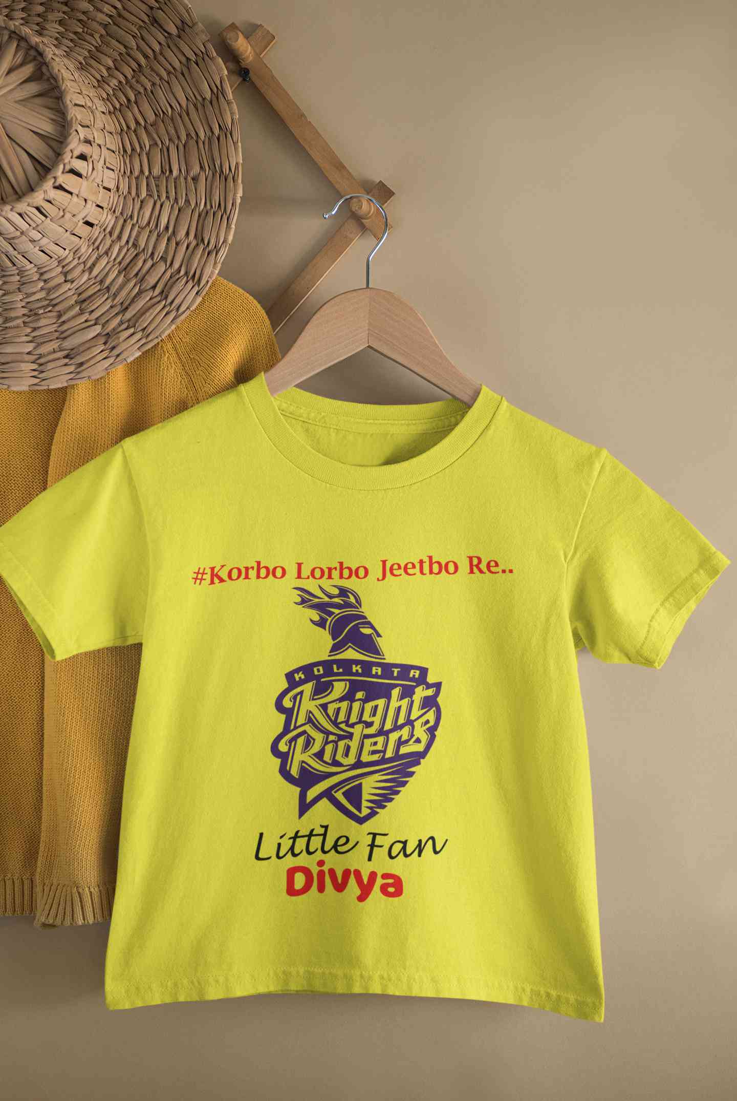 Custom Name IPL KKR Kolkata Knight Riders Korbo Lorbo Jeetbo Re Half Sleeves T-Shirt For Girls -FunkyTeesClub
