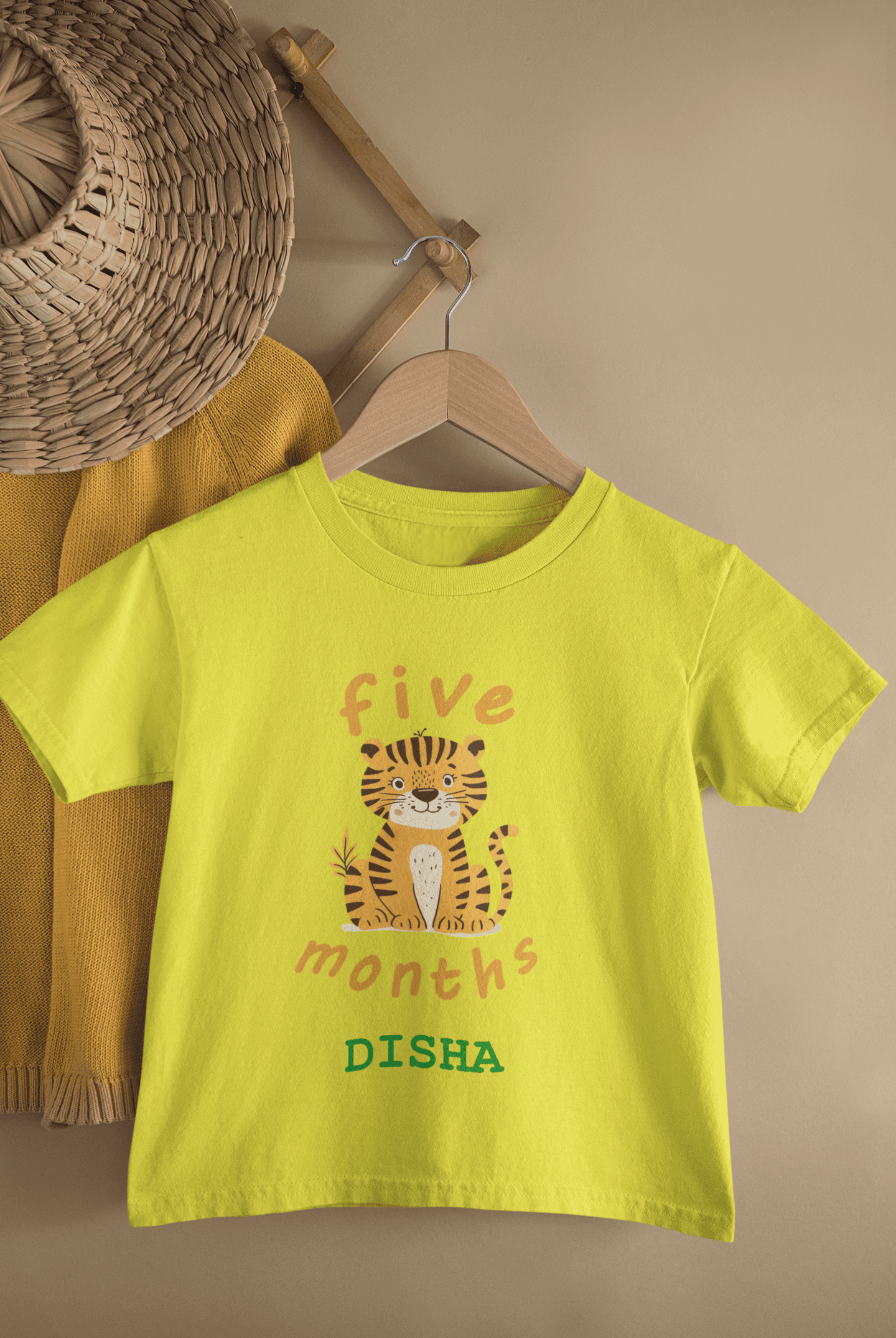 Custom Name Five Month Birthday Half Sleeves T-Shirt For Girls -FunkyTeesClub