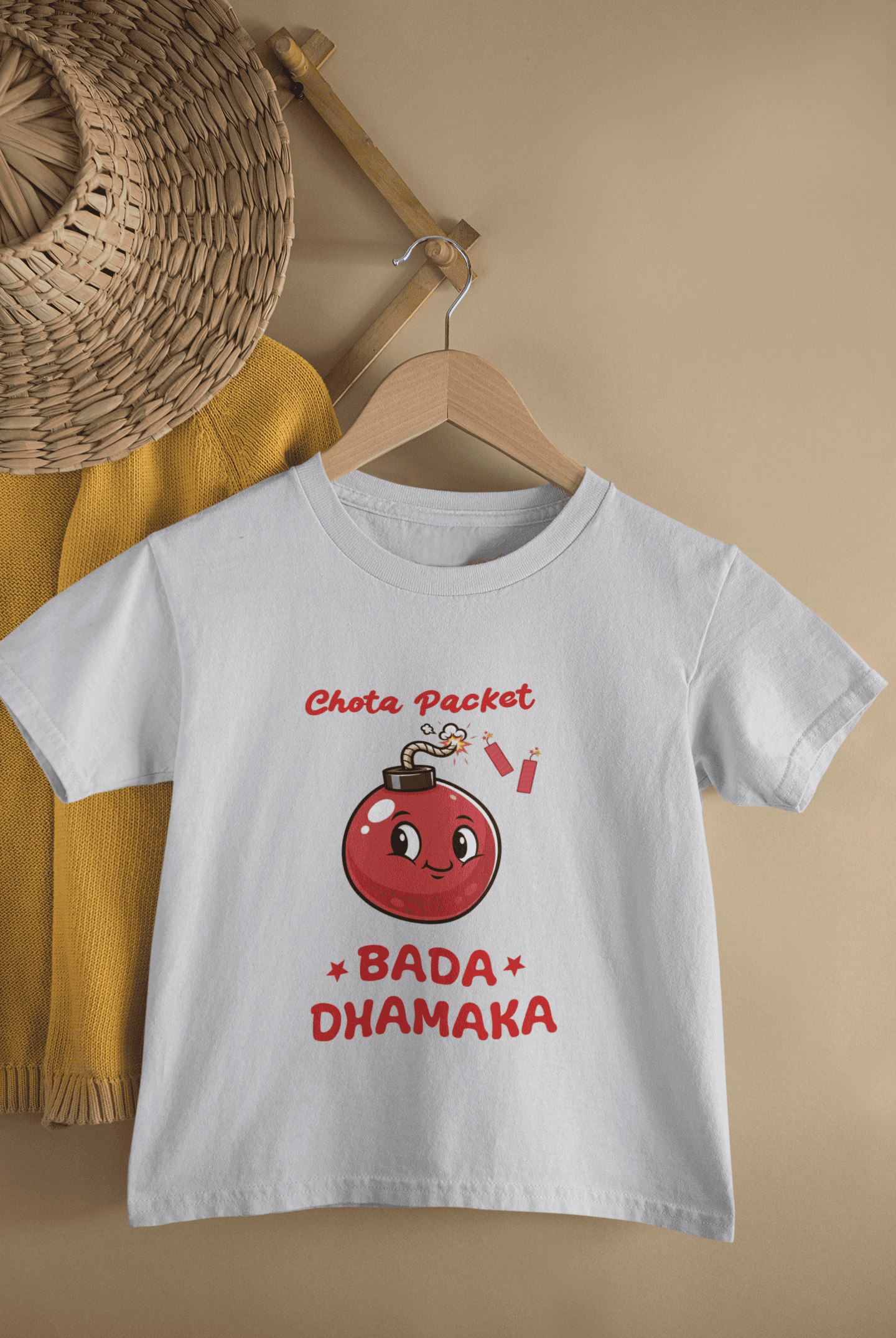 Chota Packet Bada Dhamaka Diwali Half Sleeves T-Shirt for Boys -FunkyTeesClub