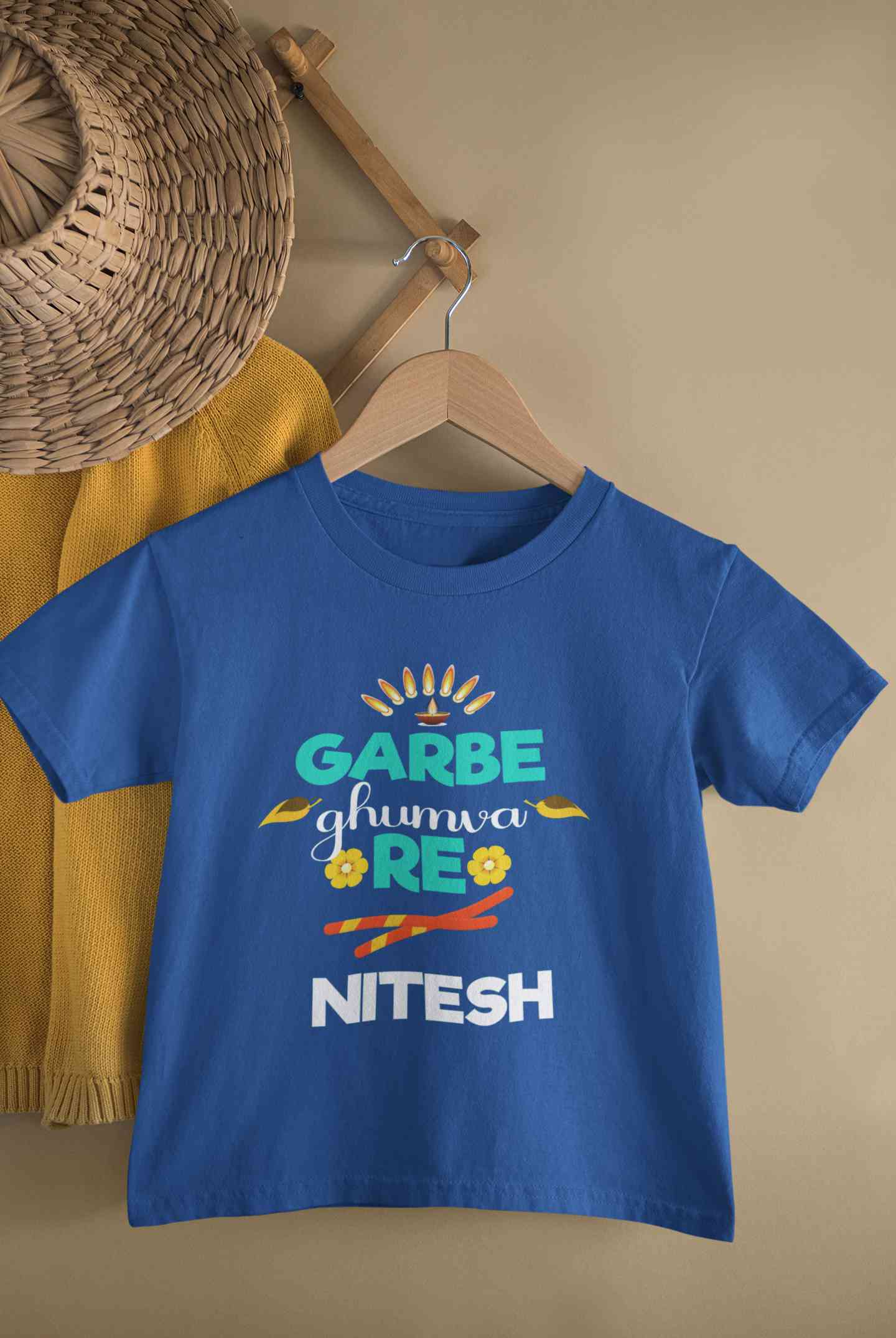 Custom Name Garbe Ghumva Re Navratri Half Sleeves T-Shirt for Boy-FunkyTeesClub