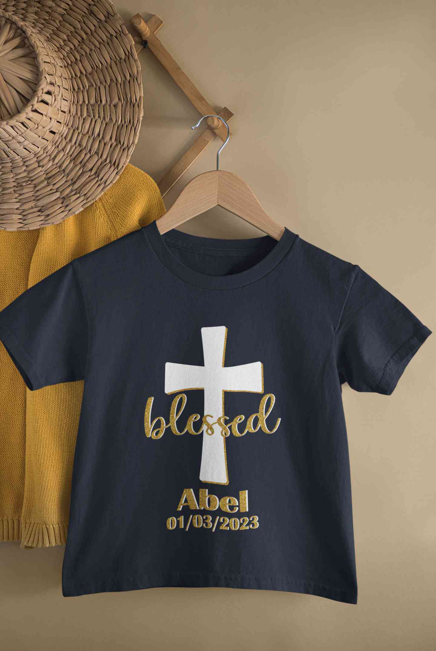 Custom Name And Date Blessed Baptism Christening Day Half Sleeves T-Shirt for Boy-FunkyTeesClub