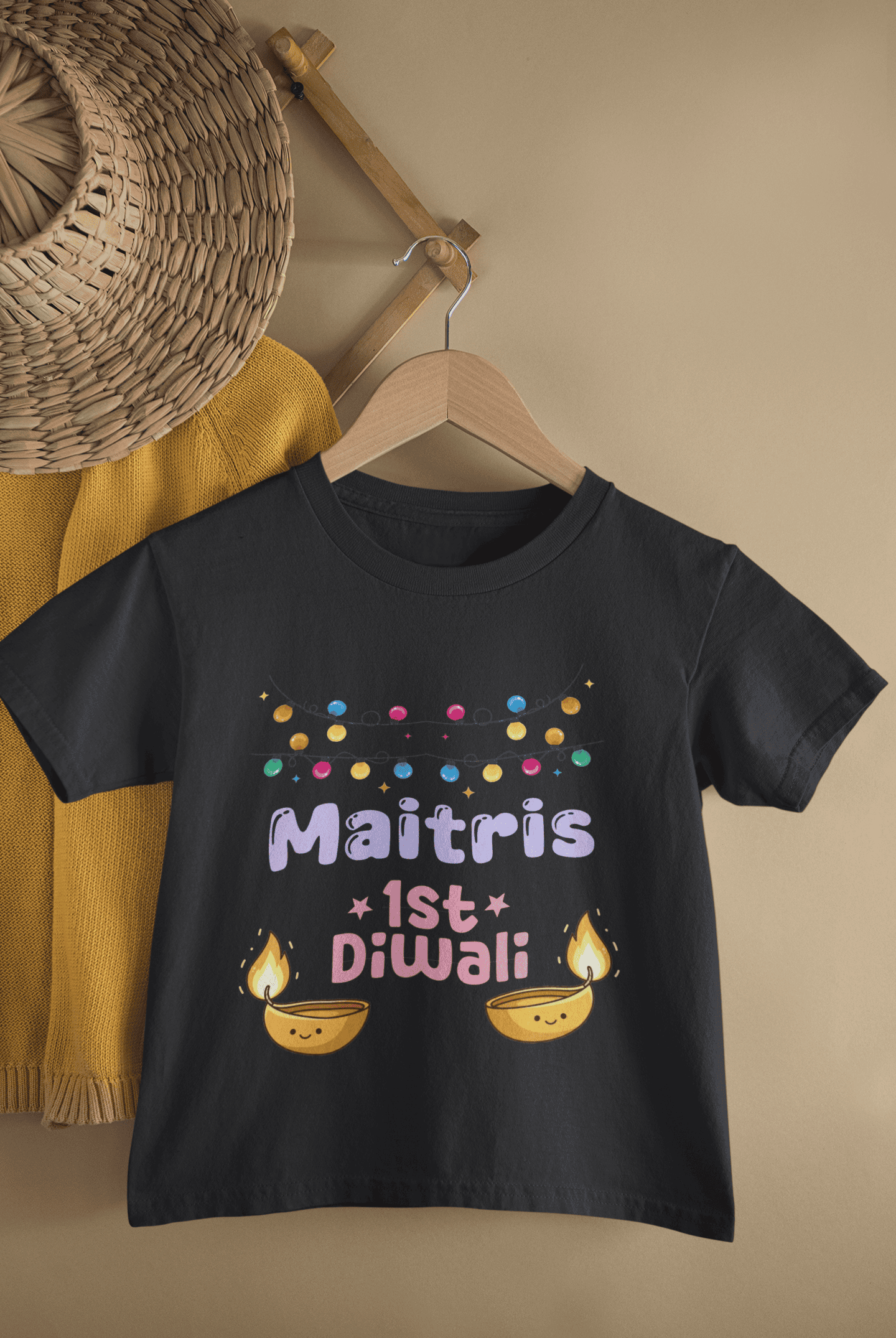 Custom Name First Diwali Diwali Half Sleeves T-Shirt For Girls -FunkyTeesClub