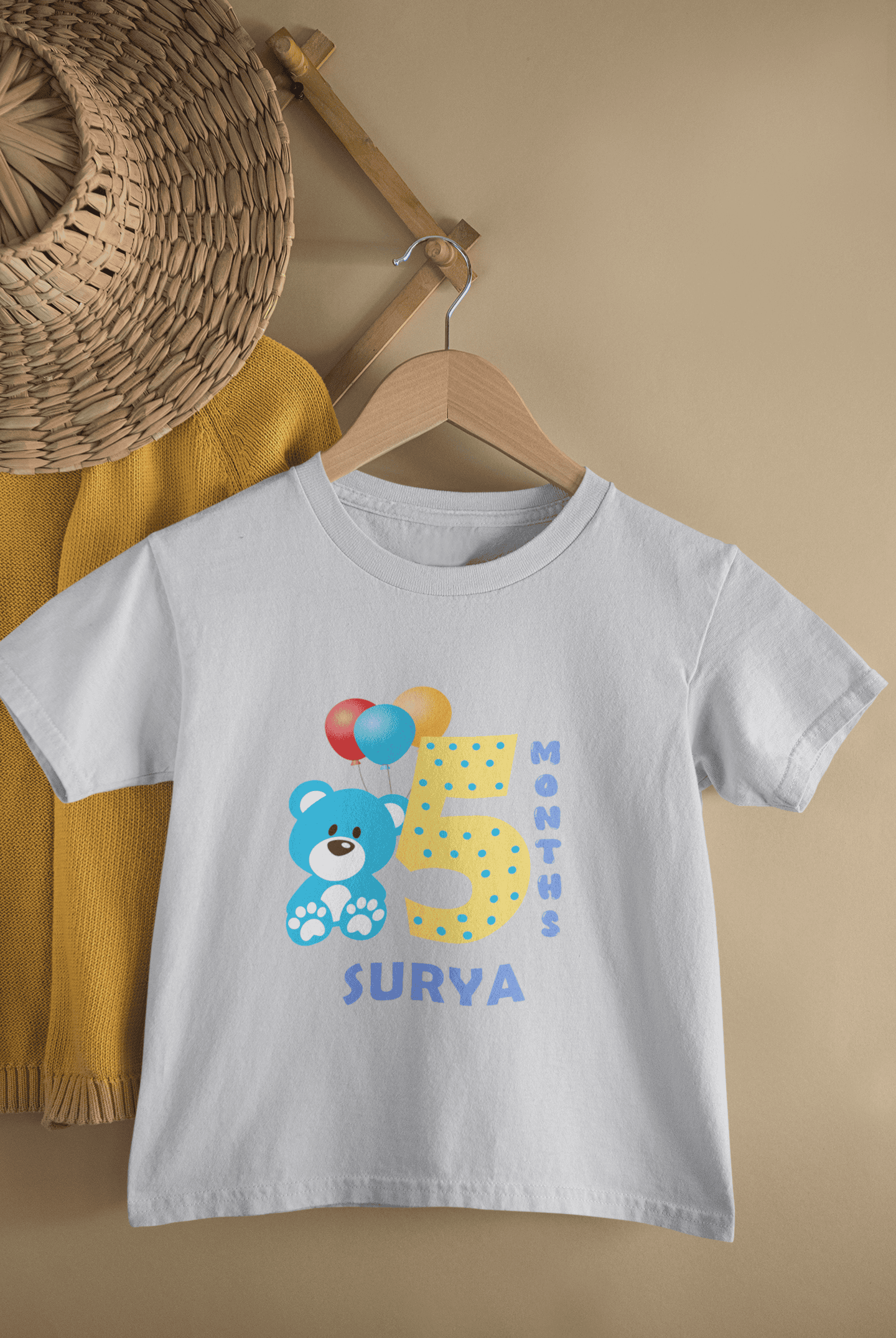 Custom Name Fifth Month Birthday Cute Half Sleeves T-Shirt for Boys -FunkyTeesClub