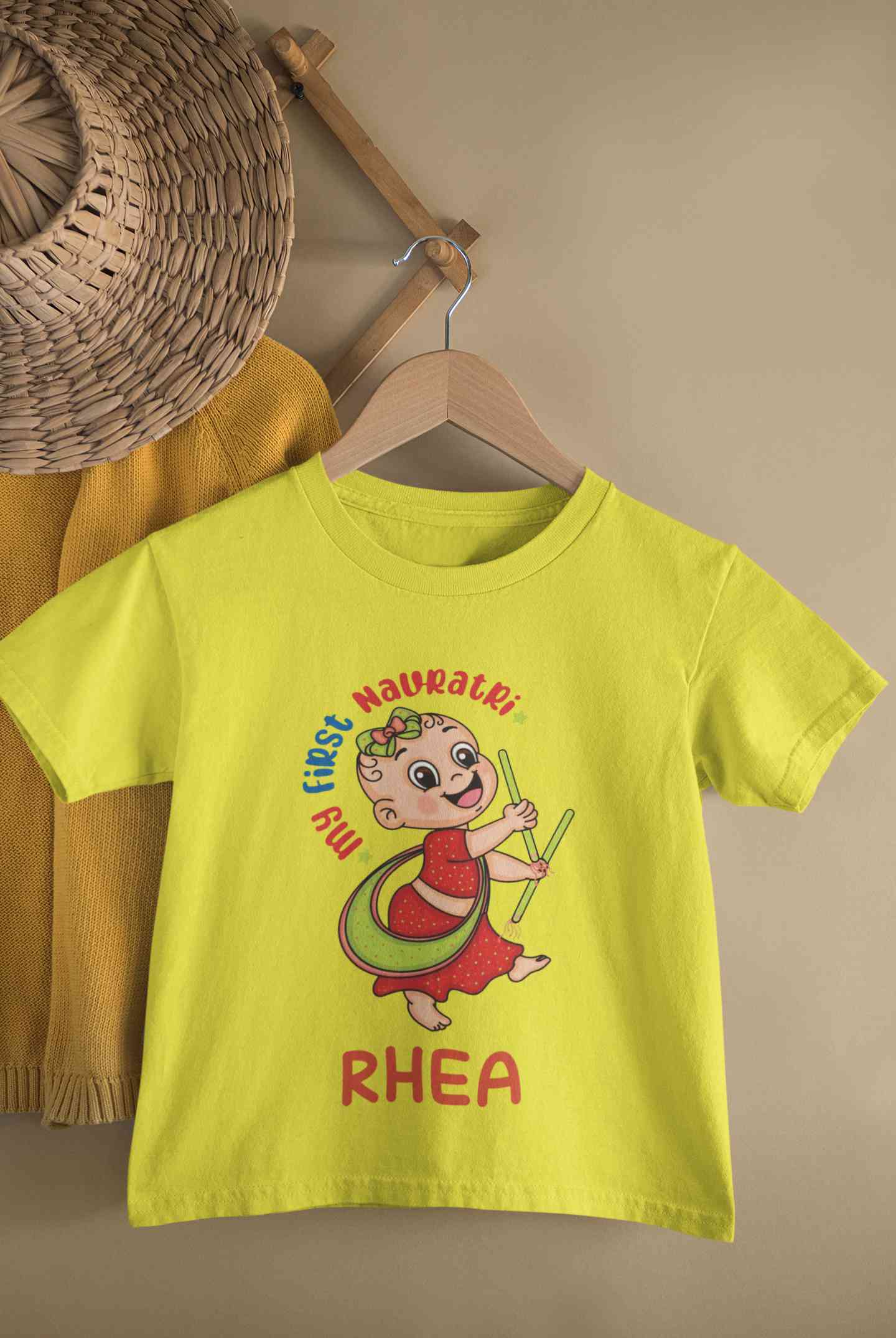 Custom Name My First Navratri Half Sleeves T-Shirt For Girls -FunkyTeesClub