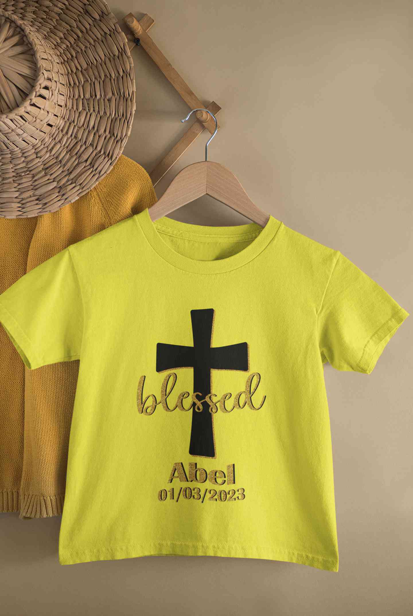 Custom Name And Date Blessed Baptism Christening Day Half Sleeves T-Shirt for Boy-FunkyTeesClub