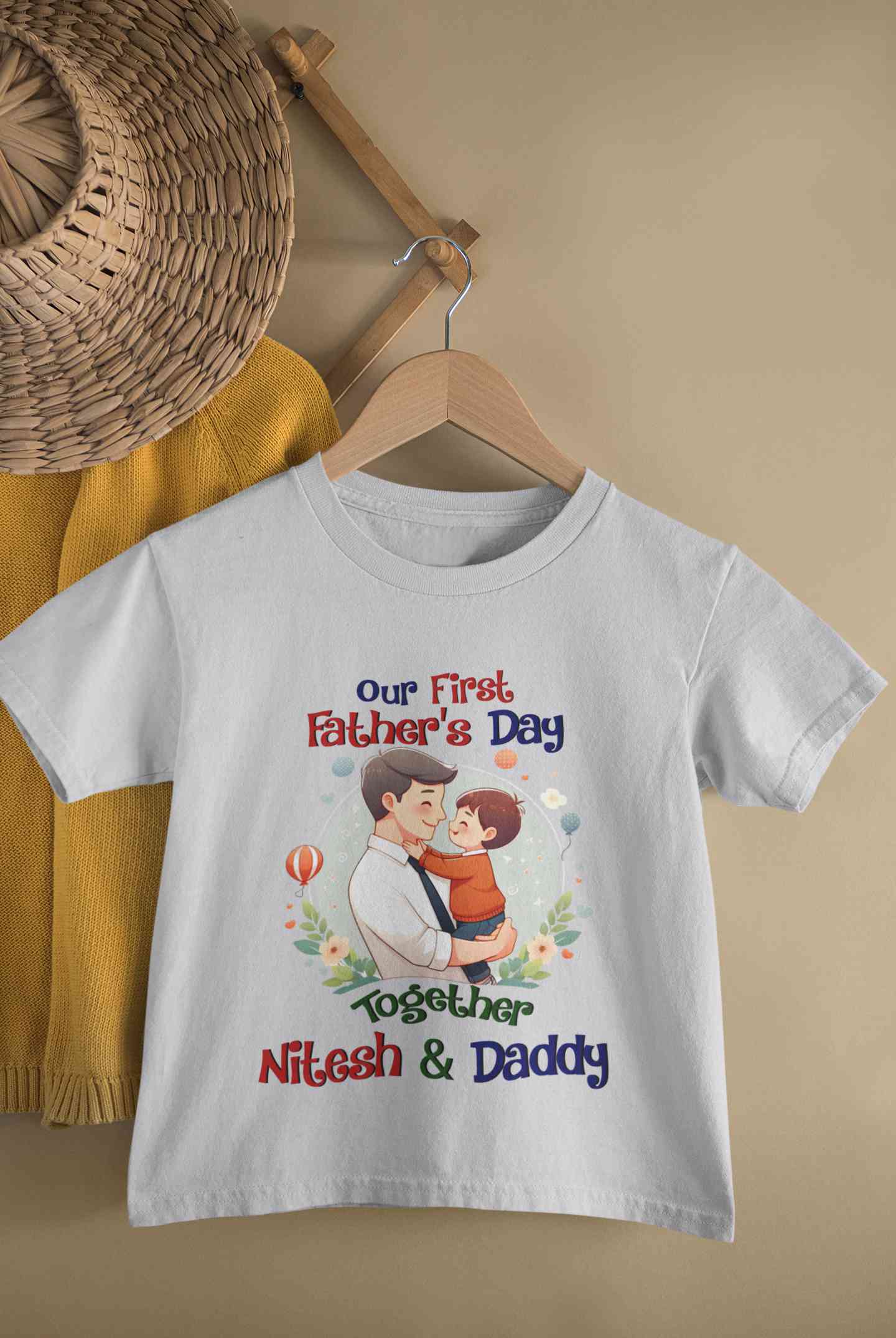 Custom Name Our First Father Day Half Sleeves T-Shirt for Boy-FunkyTeesClub