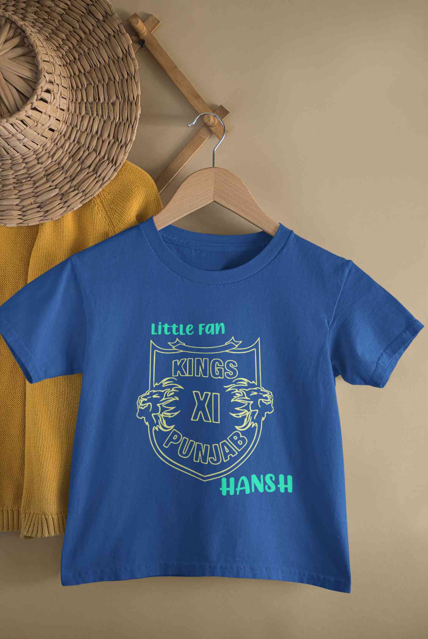 Custom Name IPL PBKS Punjab Super Kings Little Fan Half Sleeves T-Shirt for Boy-FunkyTeesClub