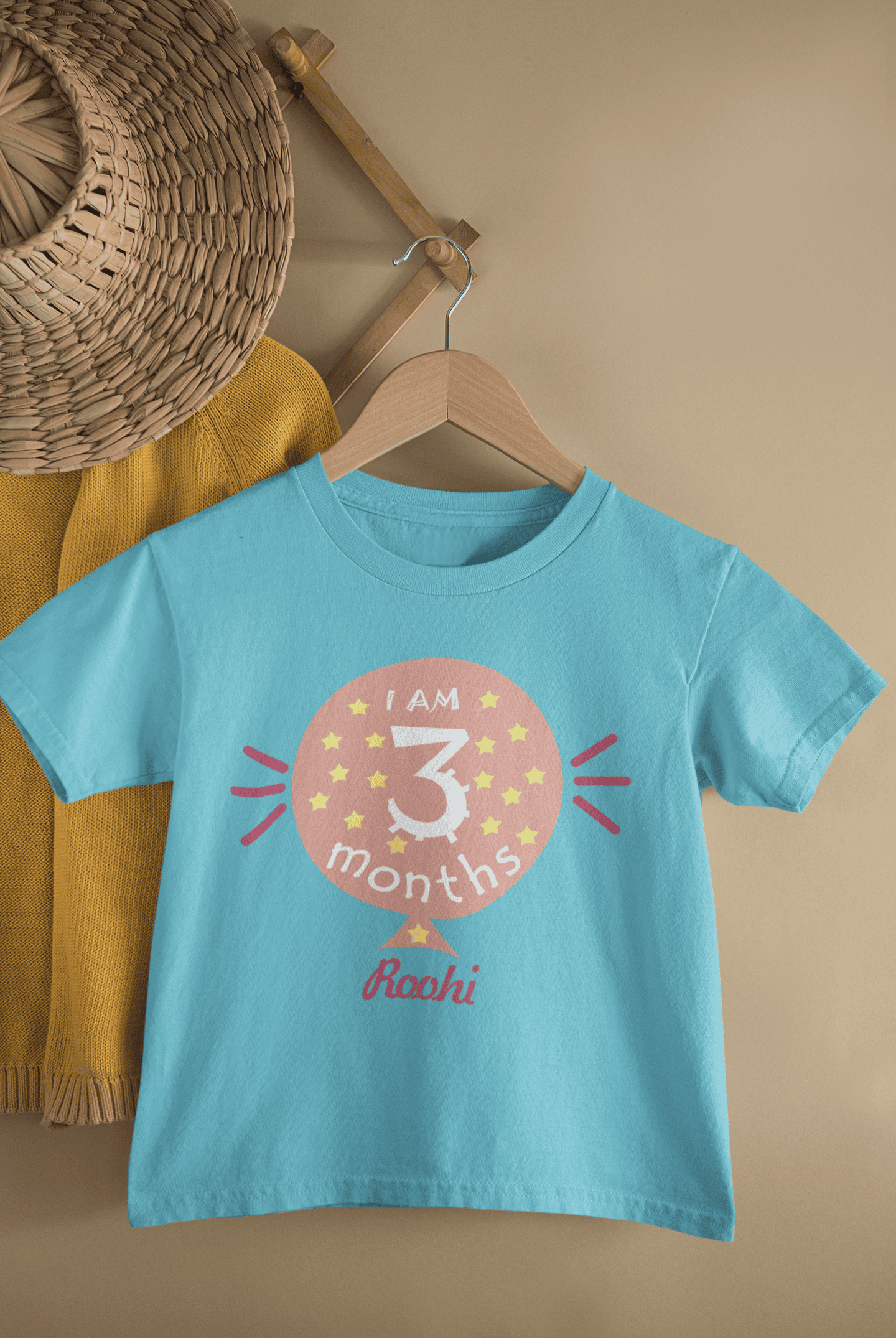 Custom Name I Am Three Month Half Sleeves T-Shirt For Girls -FunkyTeesClub