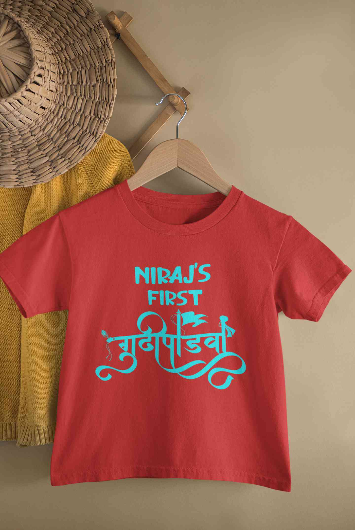 Custom Name First Gudipadwa Half Sleeves T-Shirt for Boy-FunkyTeesClub